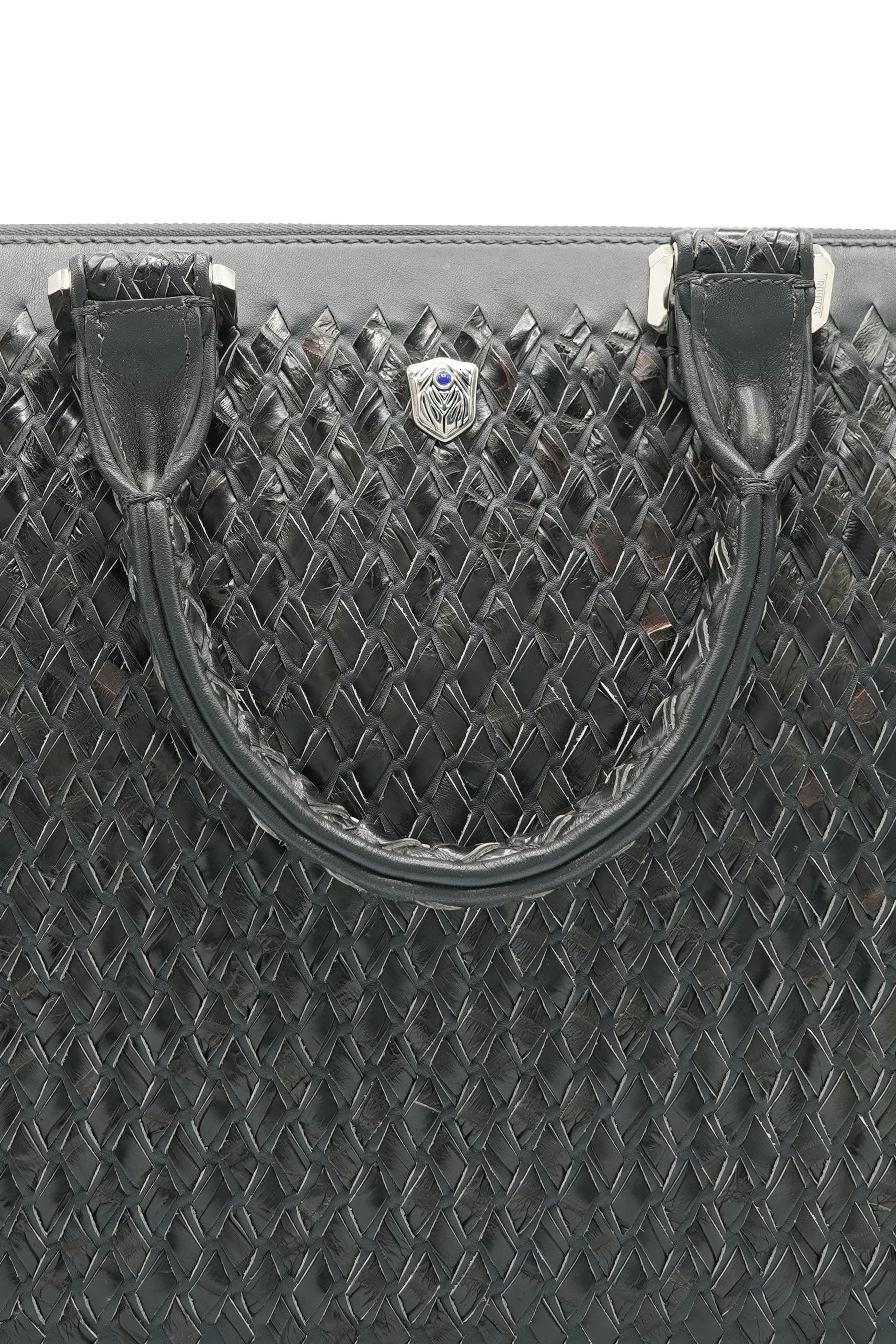 Tardini Woven Full-Grain Calfskin-Alligator Leather Business Tote Bag