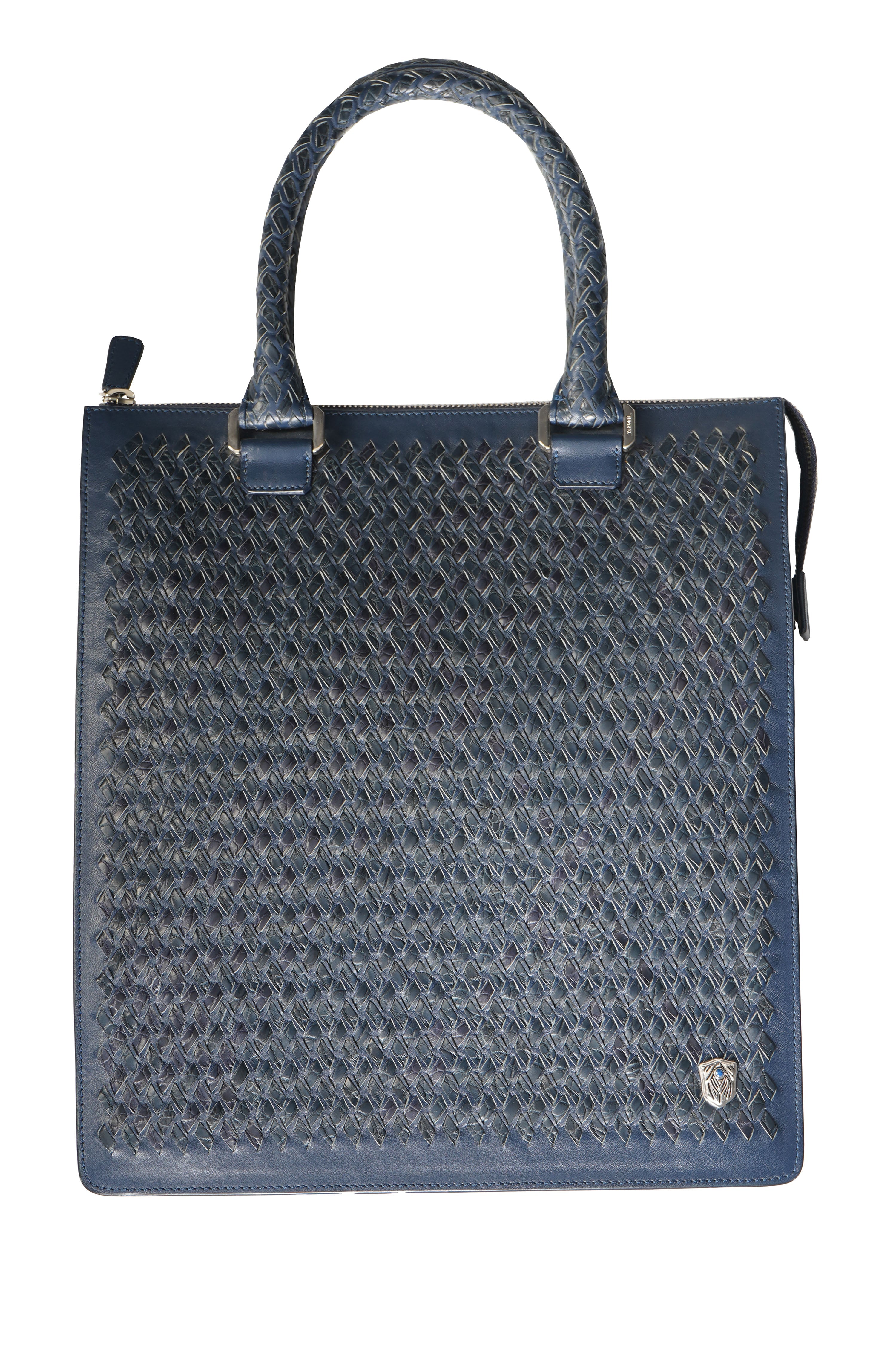 Tardini Woven Full-Grain Calfskin-Alligator Leather Business Tote Bag