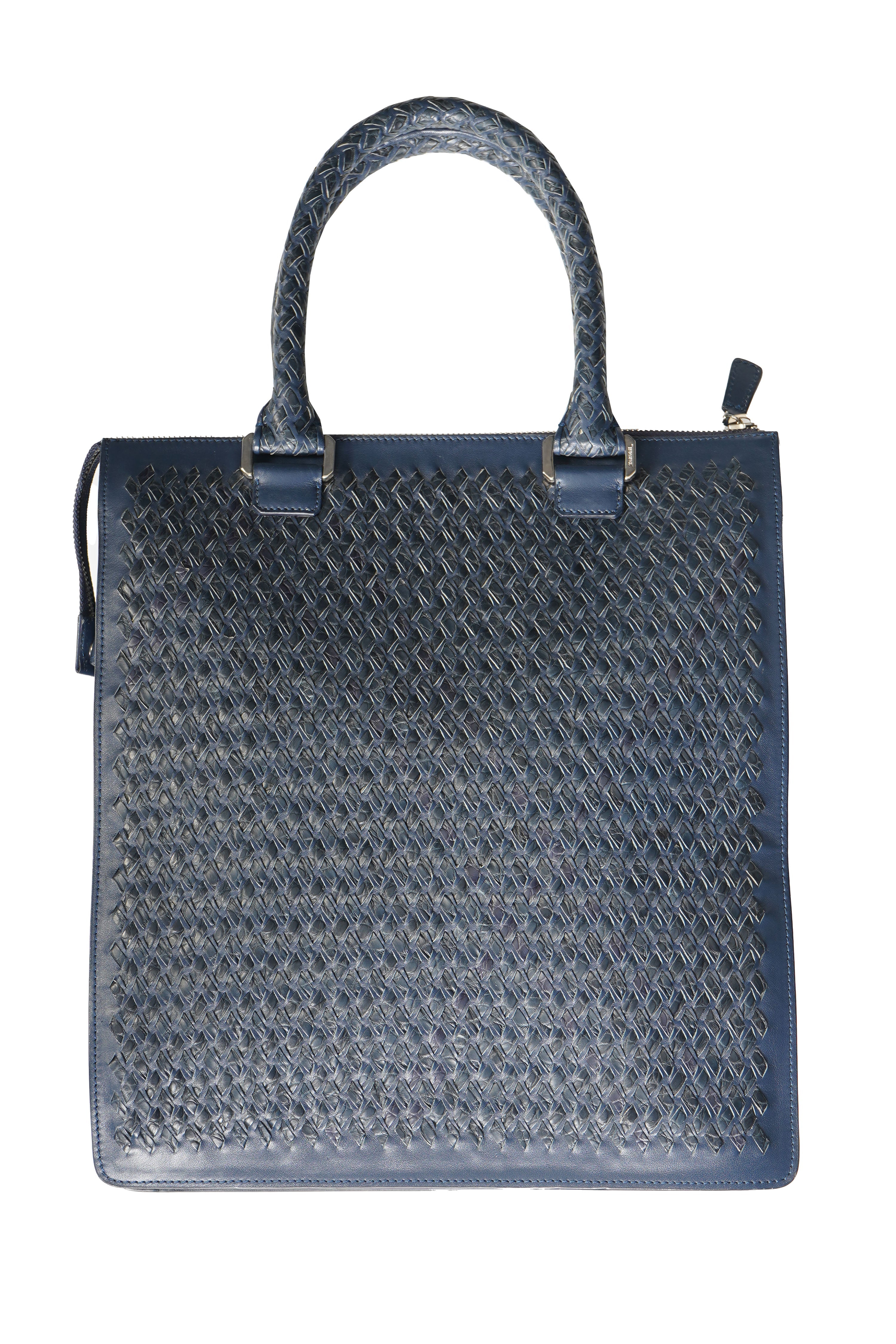 Tardini Woven Full-Grain Calfskin-Alligator Leather Business Tote Bag