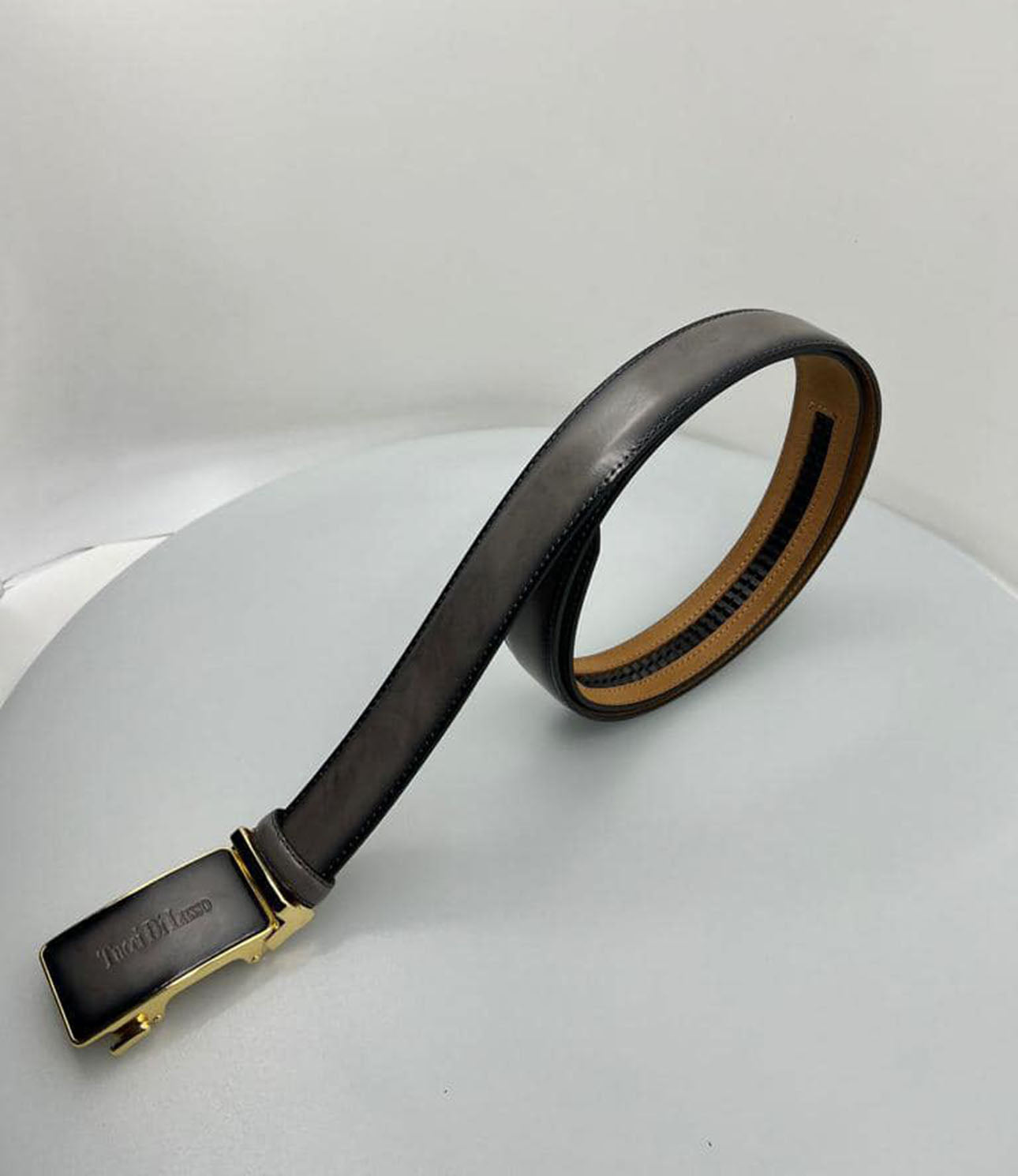 Gray Italian Leather Ratchet Belt for Men – Handmade Luxury Smart Belt
