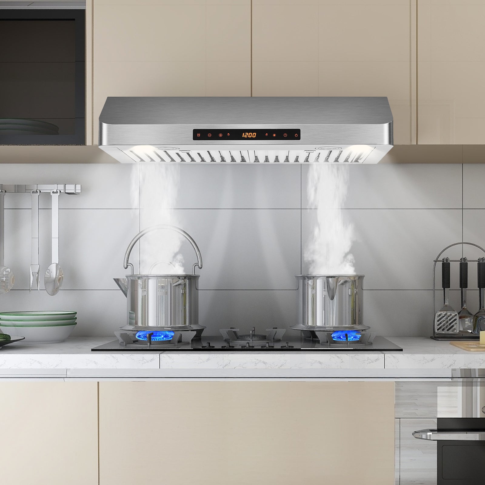 35.5/29.5 Inch Under Cabinet Range Hood 900 CFM Kitchen Vent with 4 Fan Speed