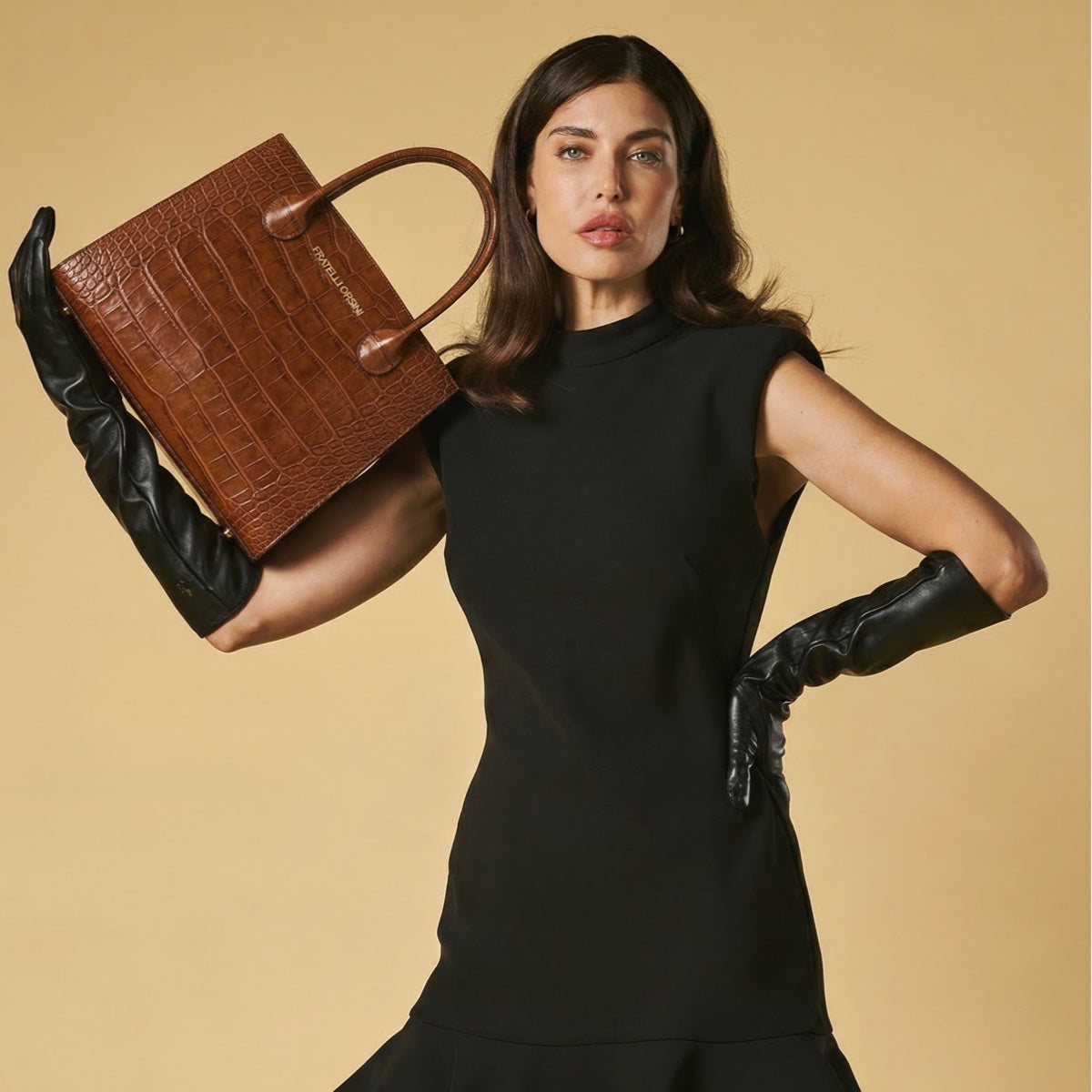Valentina (cognac) - Italian calf leather women's handbag (with shoulder strap)