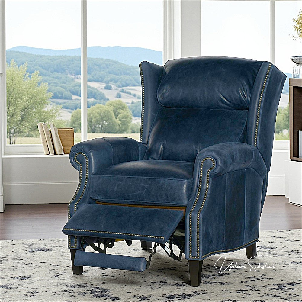 Violin Navy Leather Power Recliner