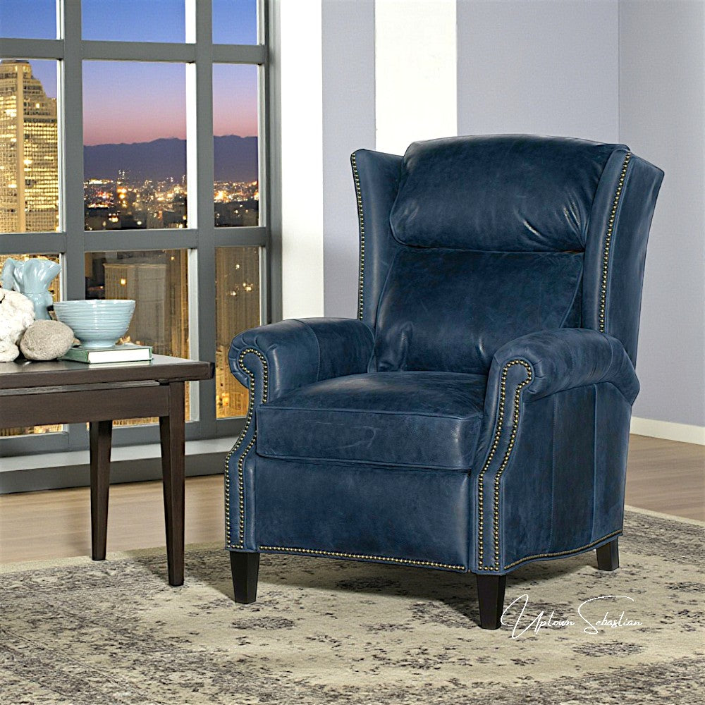 Violin Navy Leather Power Recliner