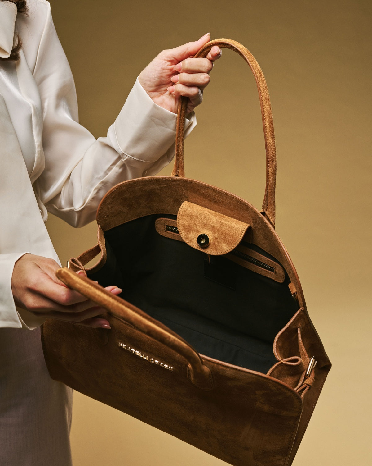 Viviana (cognac) - Italian suede leather women’s handbag