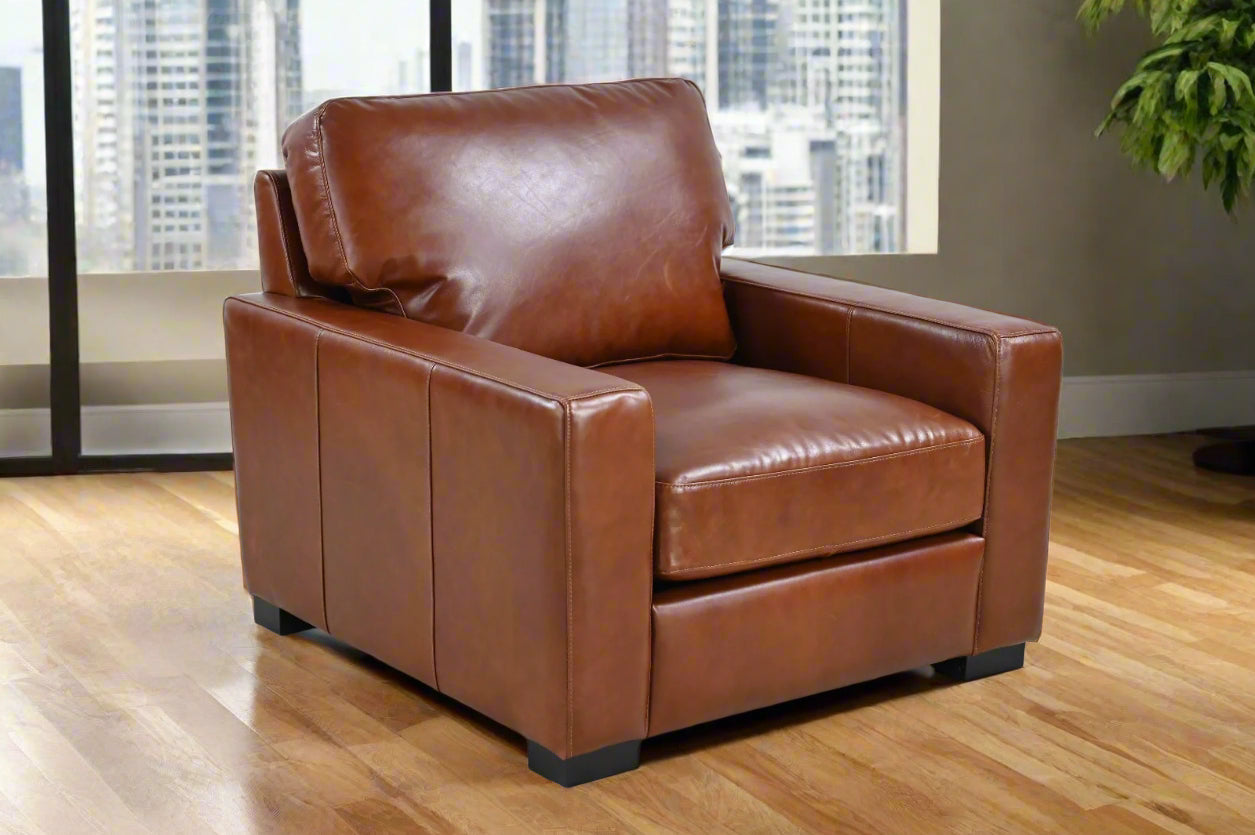 Claudette Top Grain Leather Arm Chair - Chestnut
