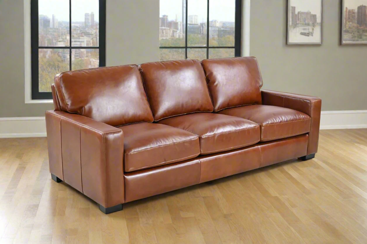 Claudette Top Grain Leather Sofa - Chestnut