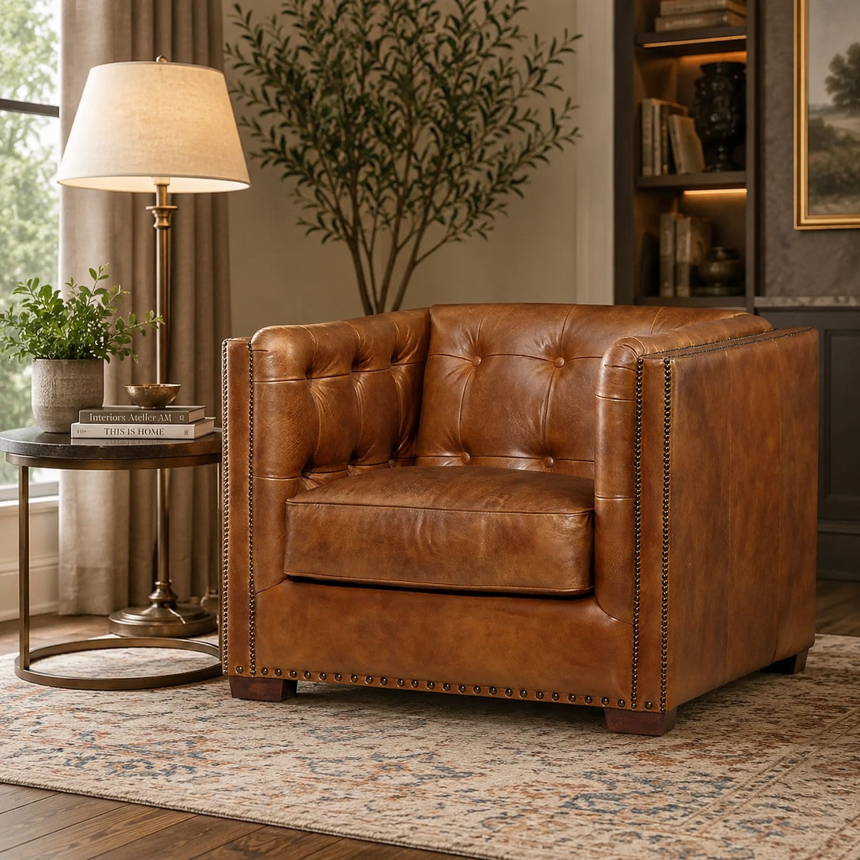 Pre-Order Tuxedo Leather Arm Chair - Light Brown
