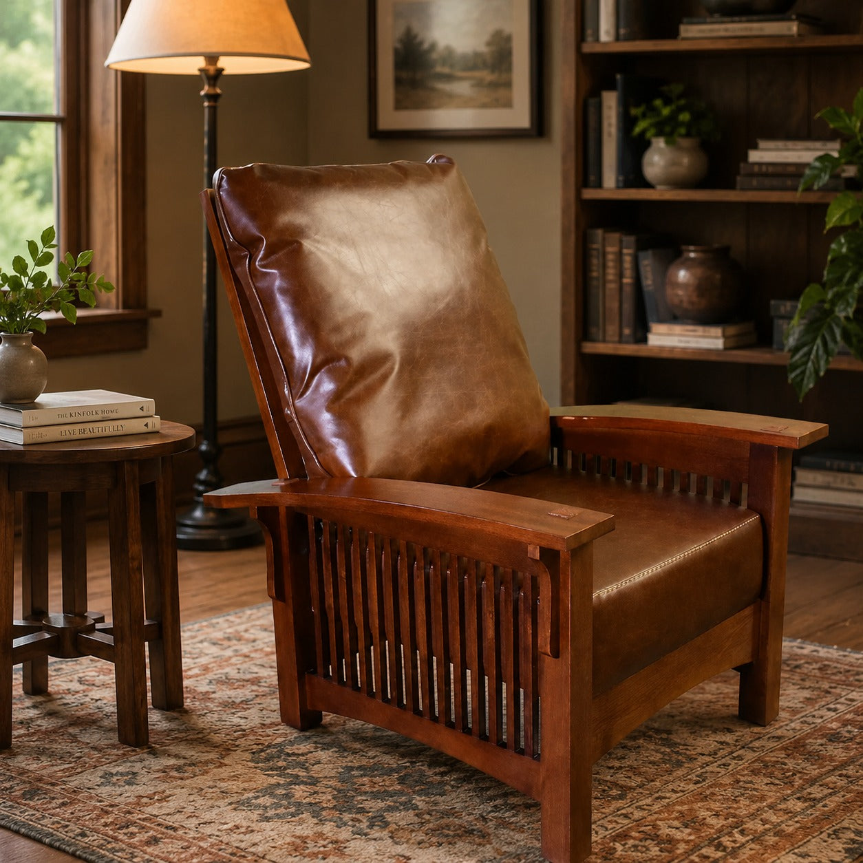 Craftsman / Mission Leather and Oak Morris Chair - Chestnut