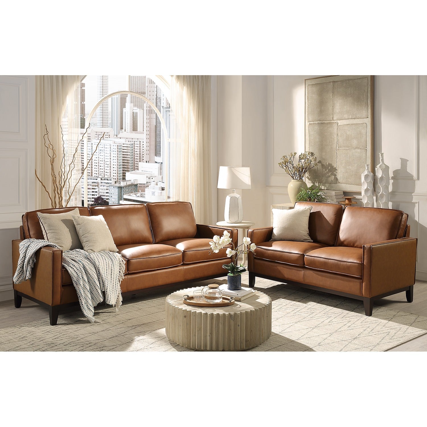 Samhara Top Grain Leather Love Seat - Chestnut