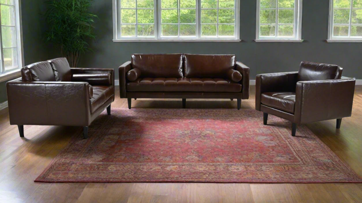Philippe Top Grain Leather Love Seat - Chocolate Brown