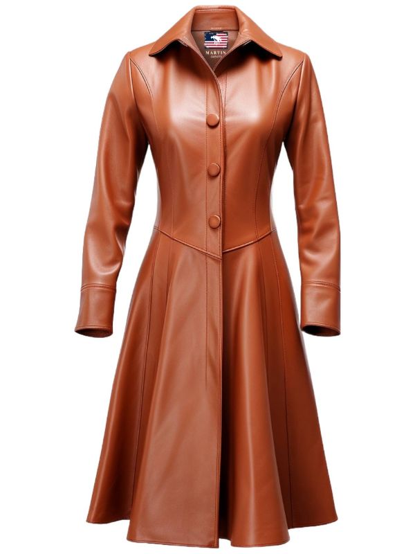 Women’s Brownish Tan Leather Coat – Stylish & Elegant