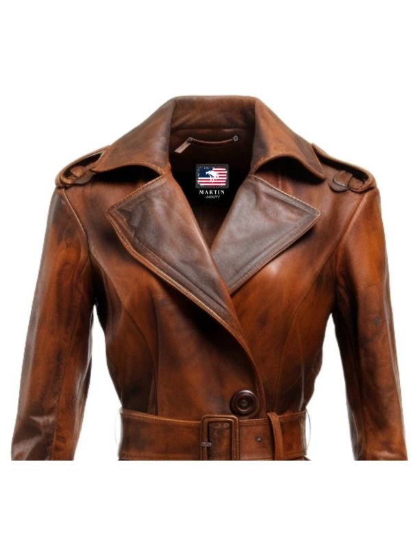 Women’s Distressed Brown Vintage Leather Long Coat