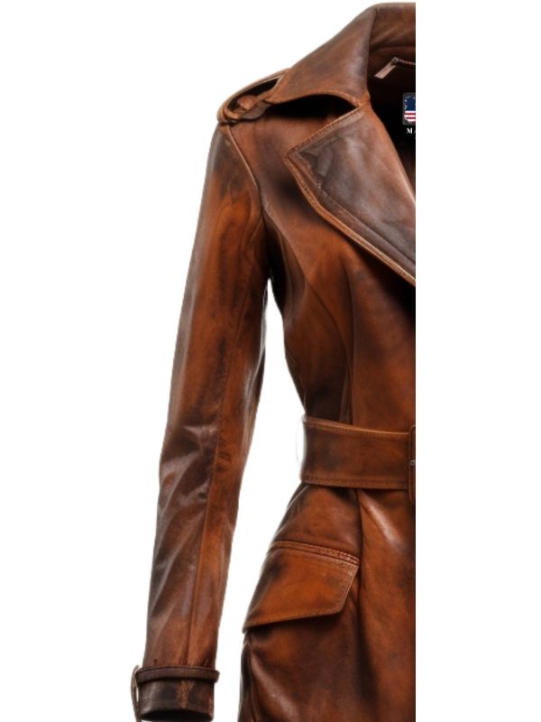 Women’s Distressed Brown Vintage Leather Long Coat