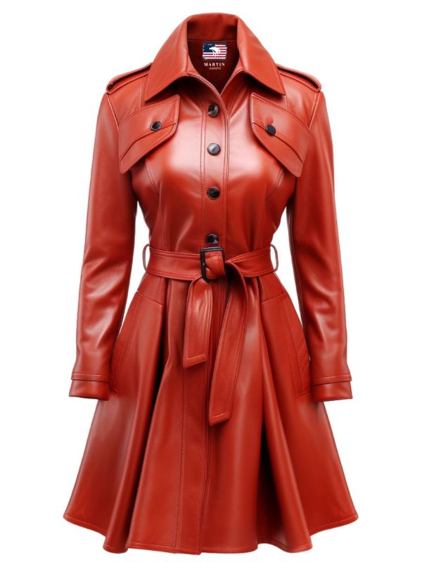 Women’s Red Leather Coat – Stylish & Elegant