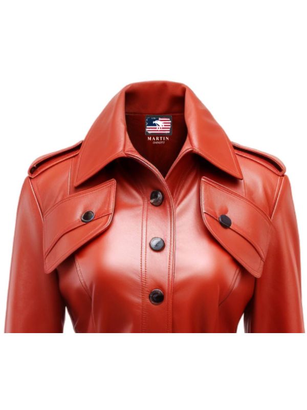 Women’s Red Leather Coat – Stylish & Elegant
