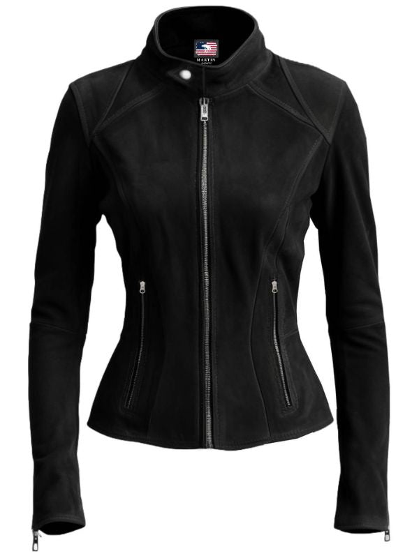 Women Slim Fit Black Suede Leather Jacket
