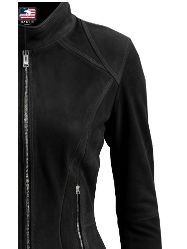 Women Slim Fit Black Suede Leather Jacket