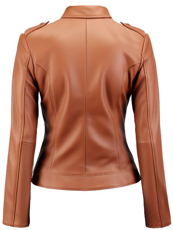 Women’s Tan Biker Leather Jacket