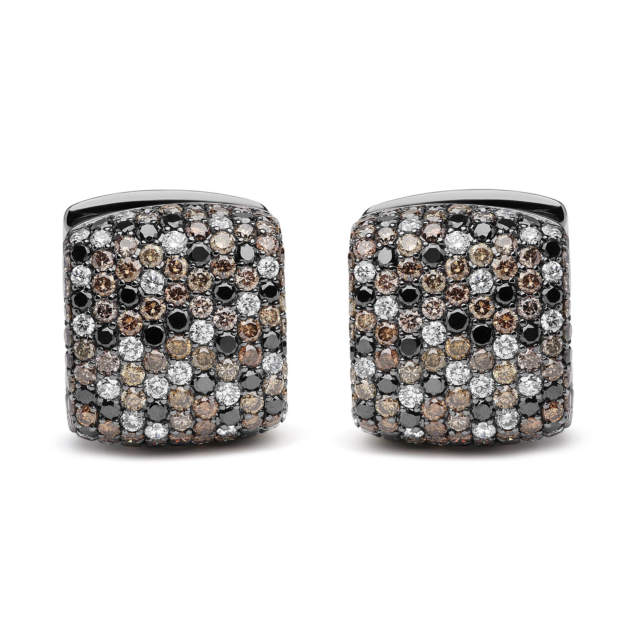 Black Rhodium Plated 18K White Gold 12 5/8 Cttw Multi Color Diamond Square Domed Huggie Hoop Earrings (Brown, Black, G-H Color, SI1-SI2 Clarity)