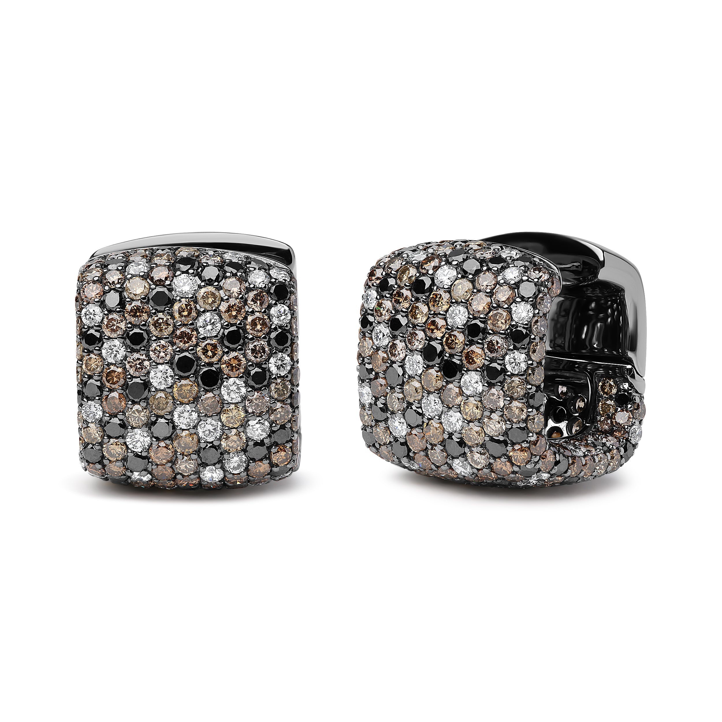 Black Rhodium Plated 18K White Gold 12 5/8 Cttw Multi Color Diamond Square Domed Huggie Hoop Earrings (Brown, Black, G-H Color, SI1-SI2 Clarity)
