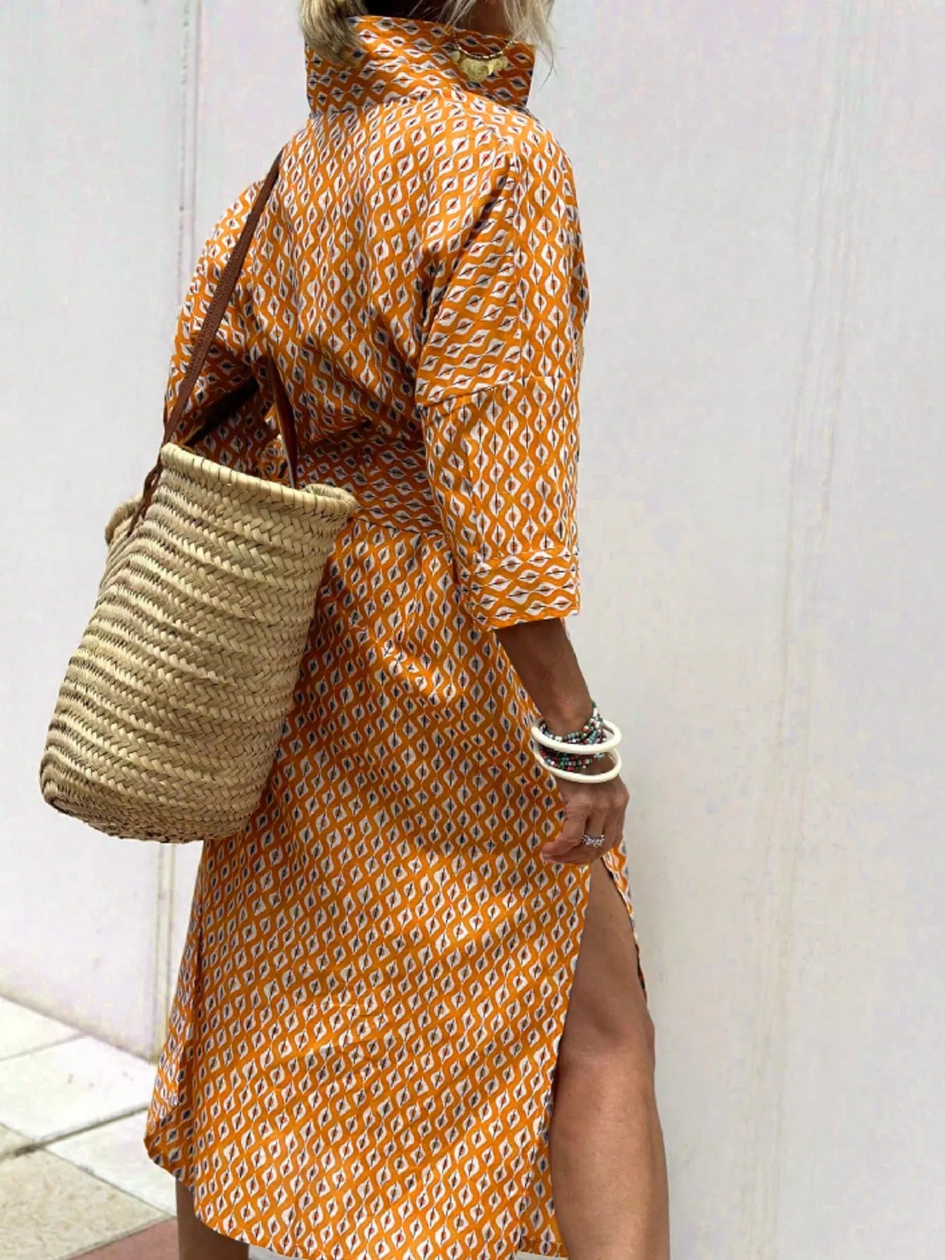 Full Size Printed Button-Down Midi Dress Plus Size