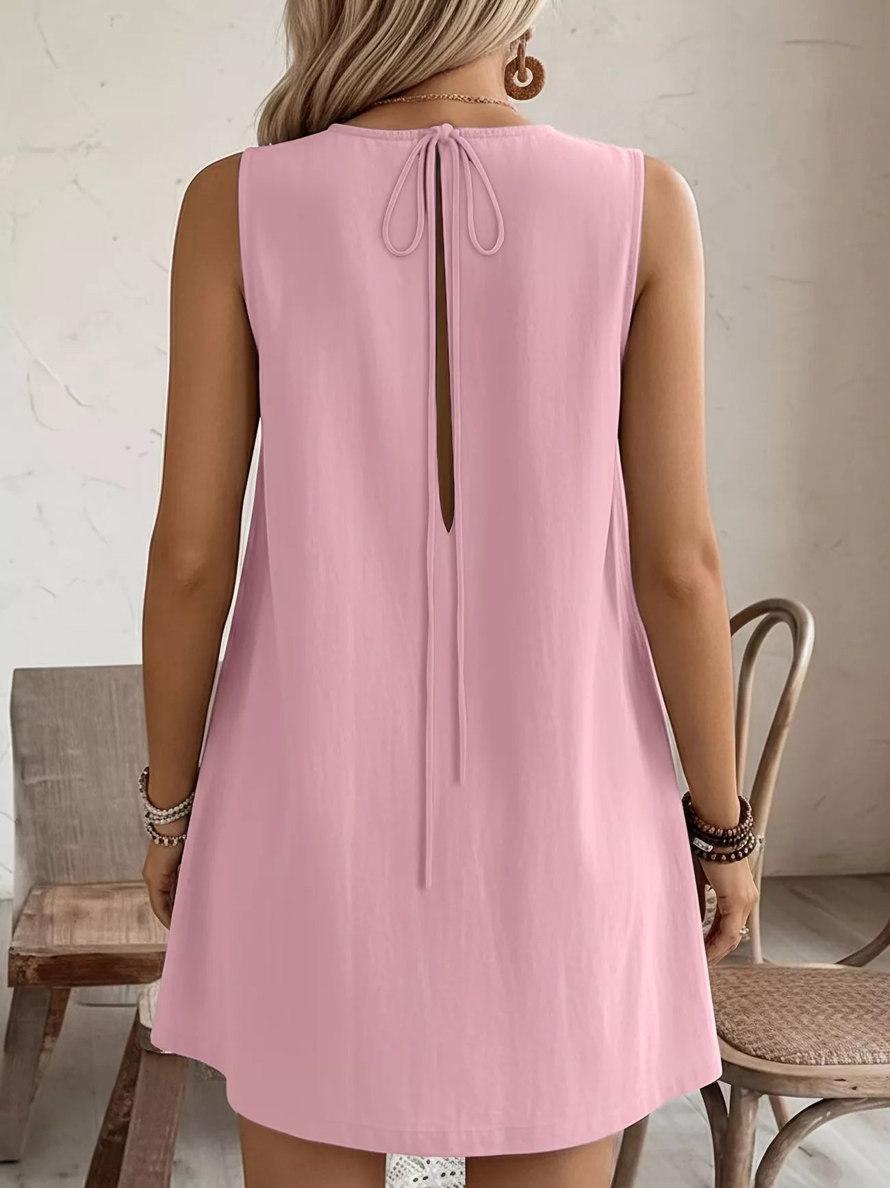 Frill Sleeveless Round Neck Dress