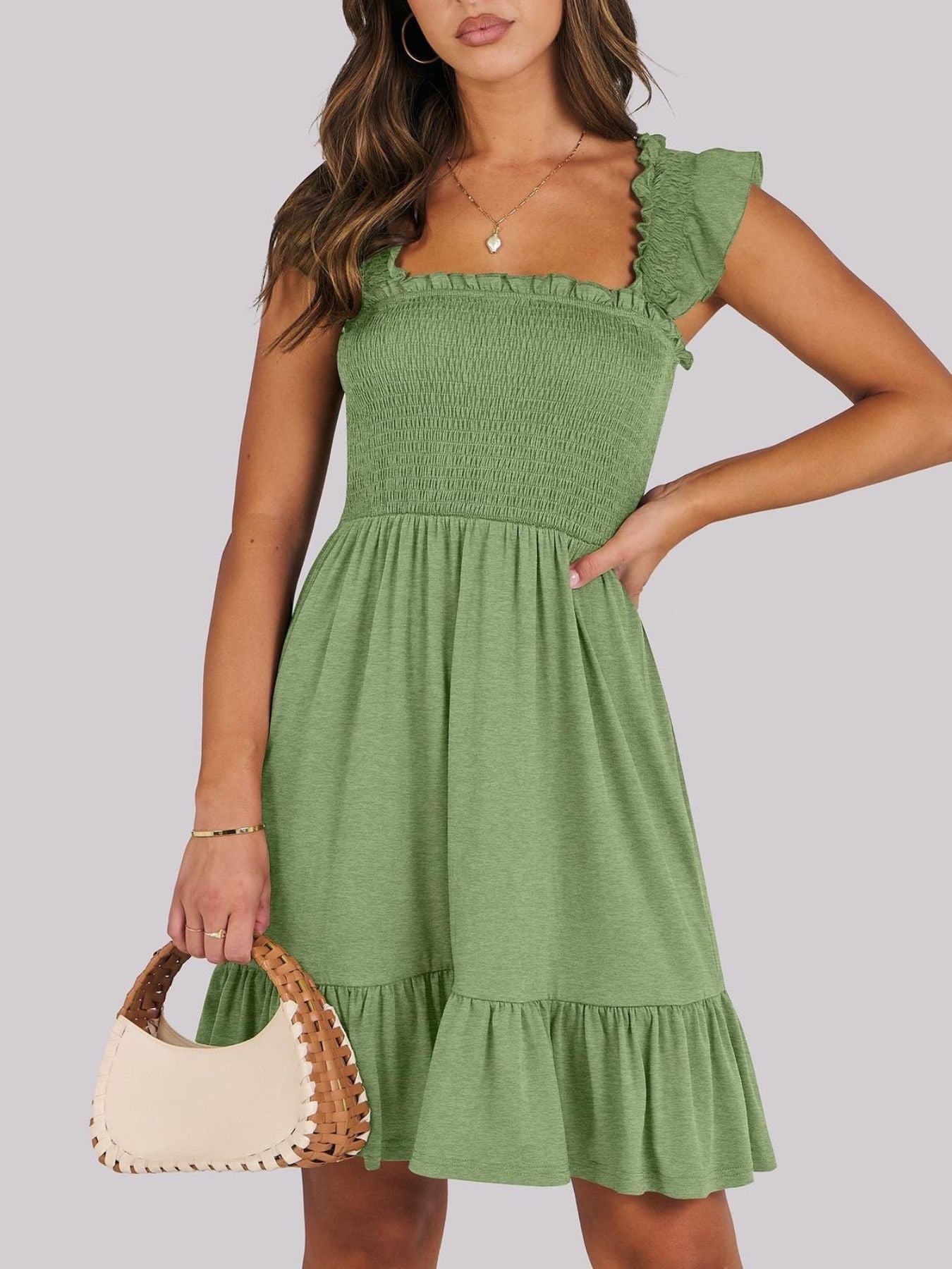 Smocked Ruffle Hem Mini Dress
