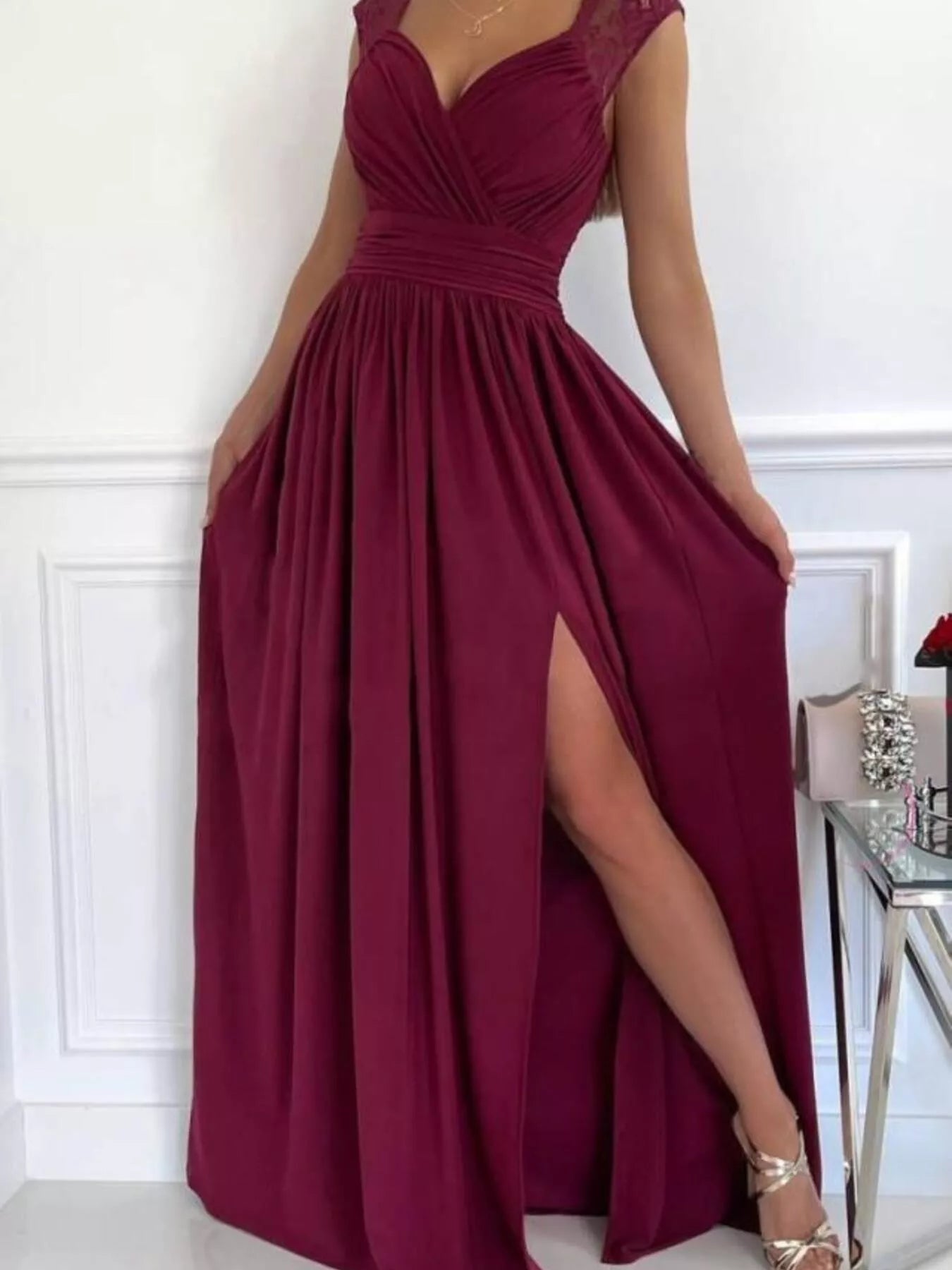 High Slit Lace Detail Maxi Dress