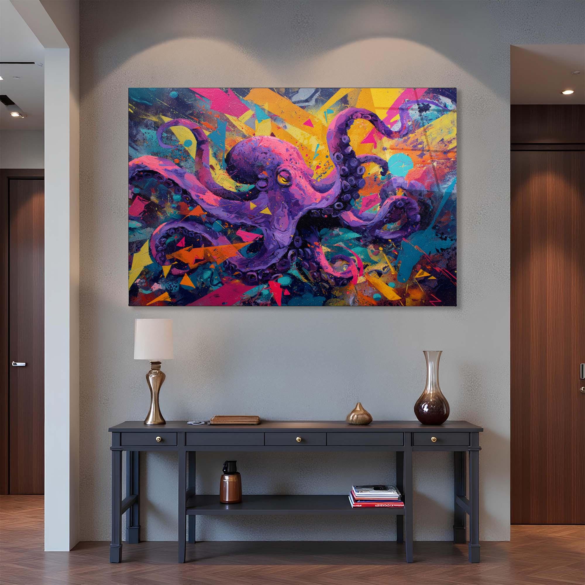 Abstract Octopus Art | Tempered Glass Wall Decor
