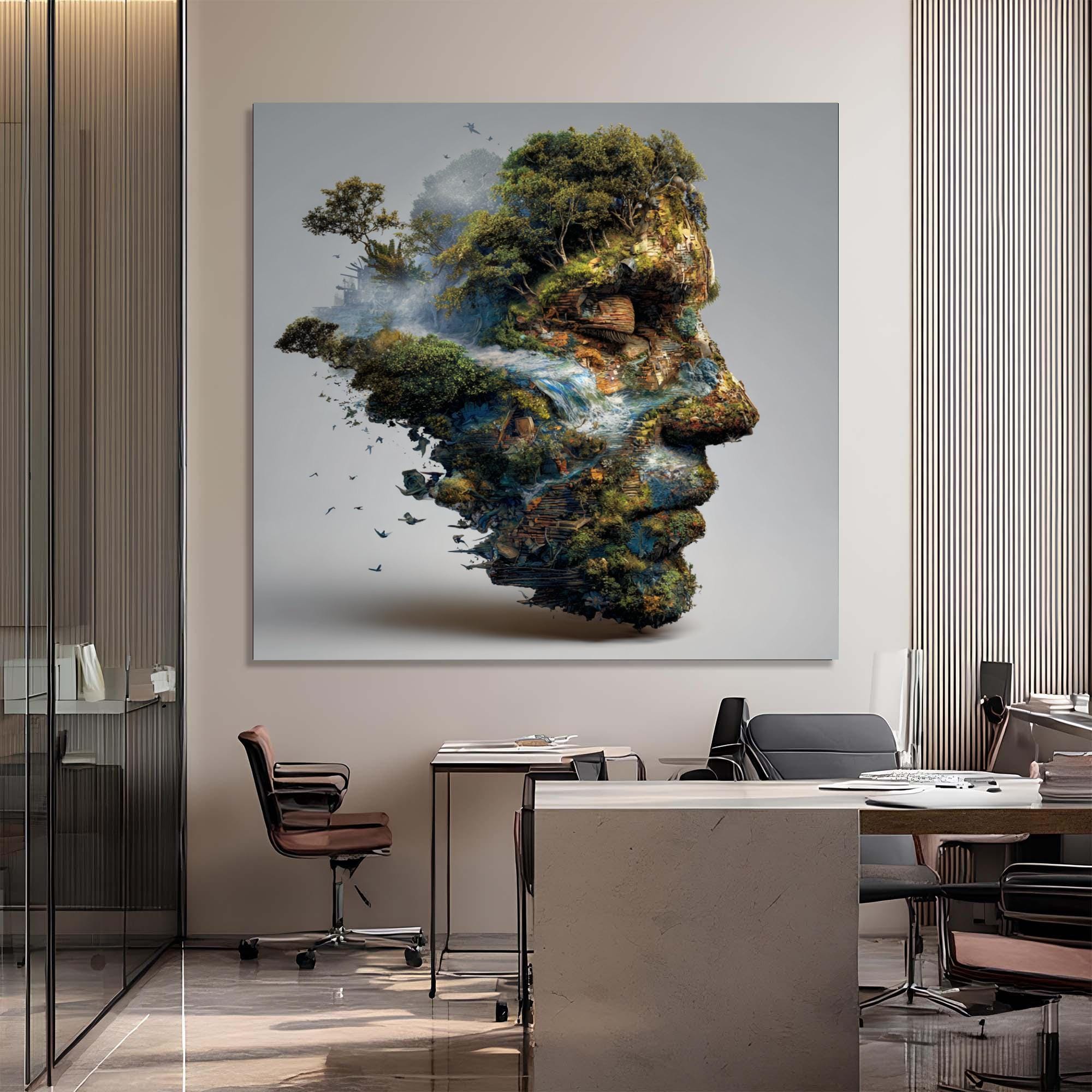 Nature Face Tempered Glass Wall Art | Eco-Inspired Portrait Decor