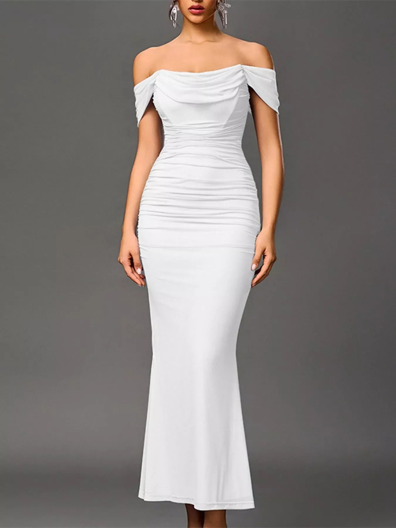 Off-Shoulder Ruched Mermaid Maxi Dress