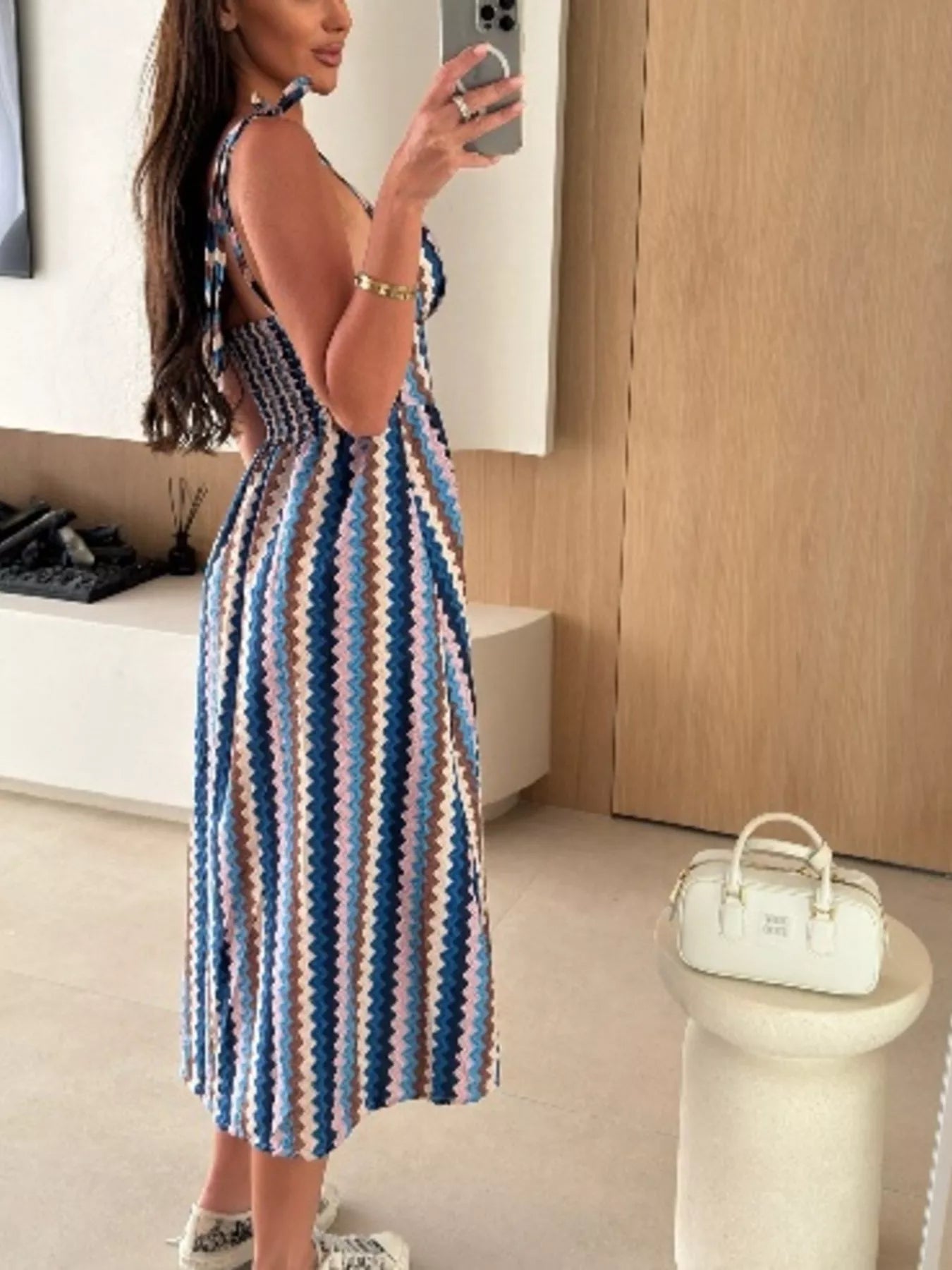 Printed Tie-Strap Midi Dress