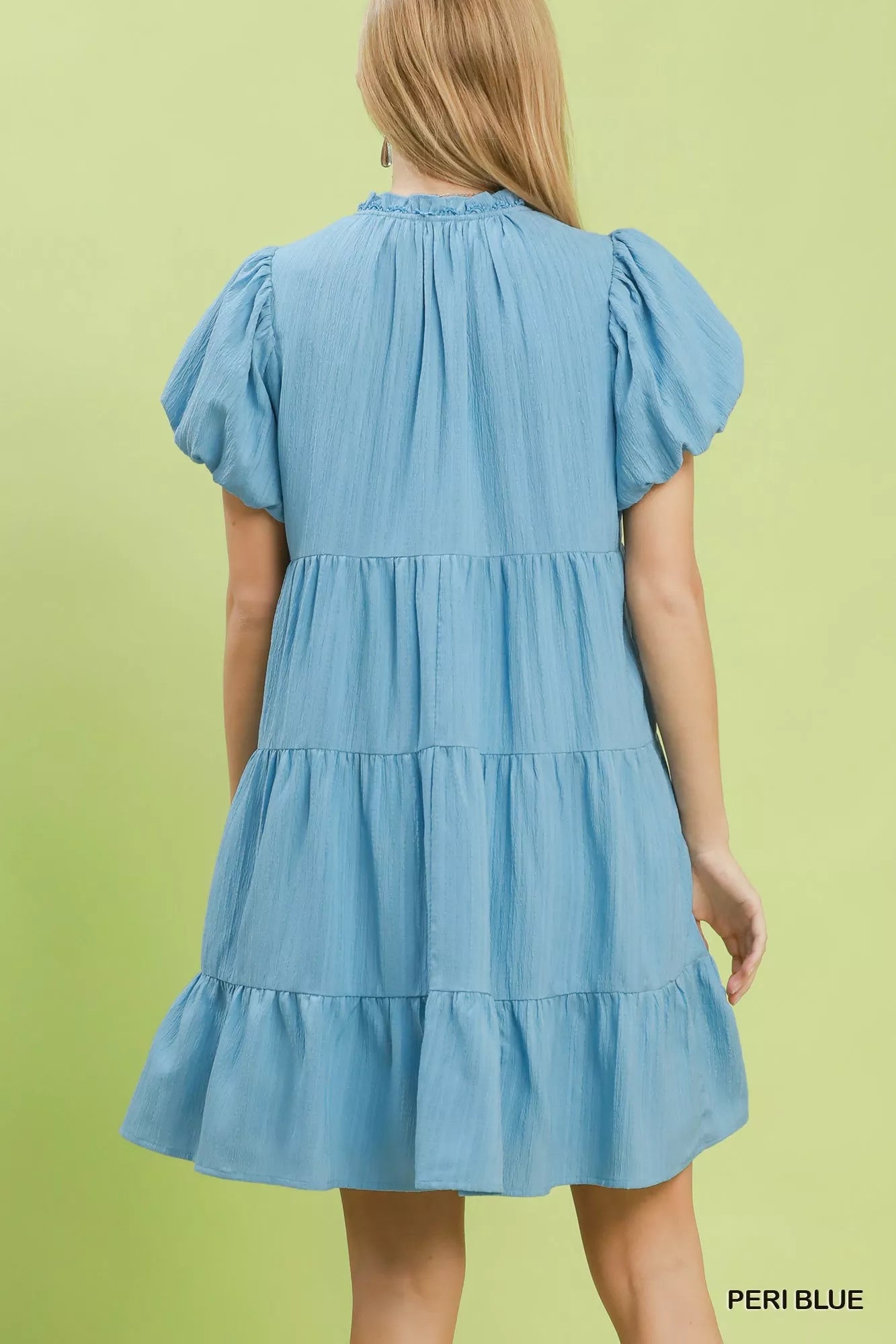 Umgee Puff Sleeve Tiered Babydoll Dress