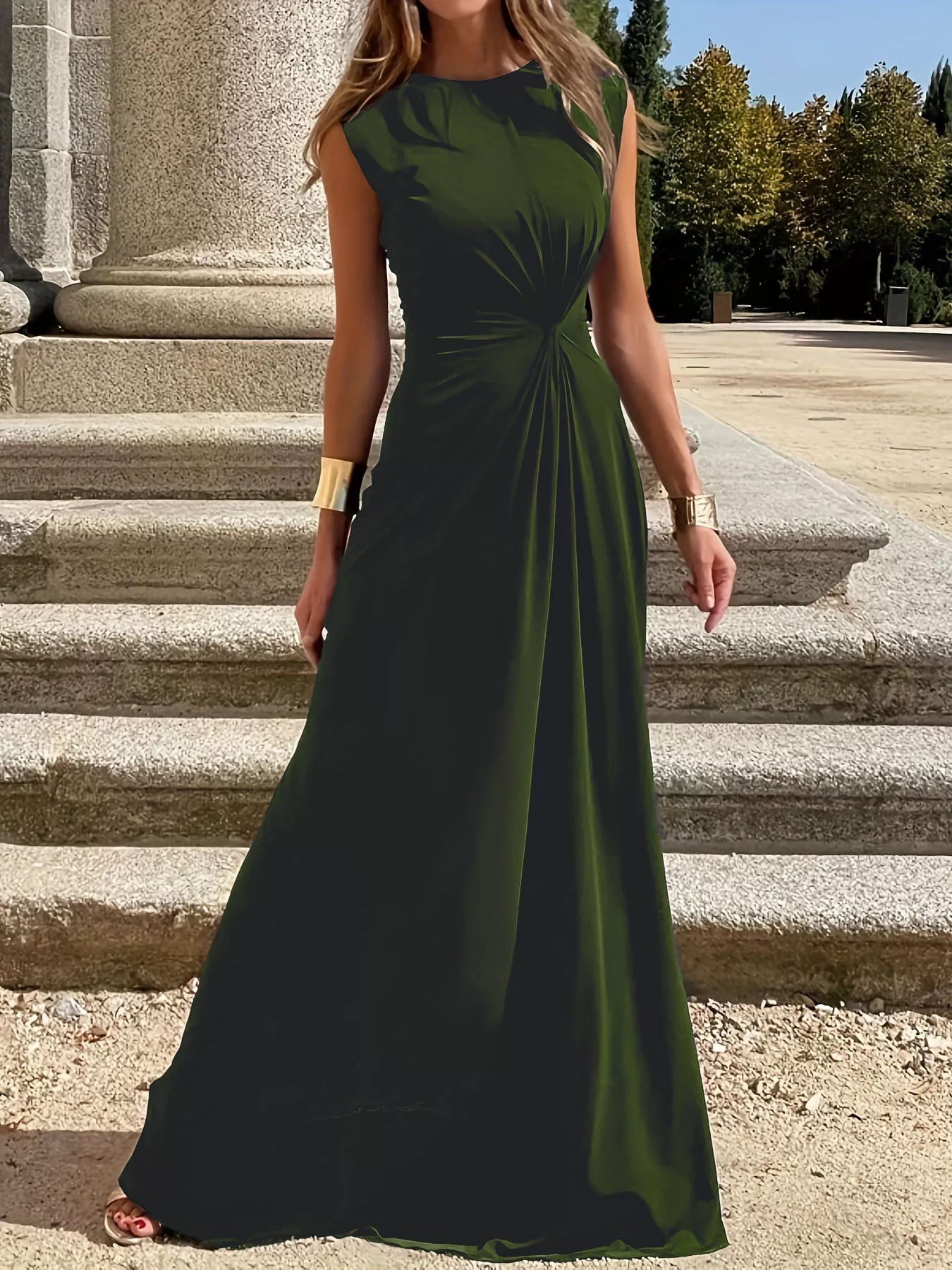 Twisted Round Neck Sleeveless Maxi Dress