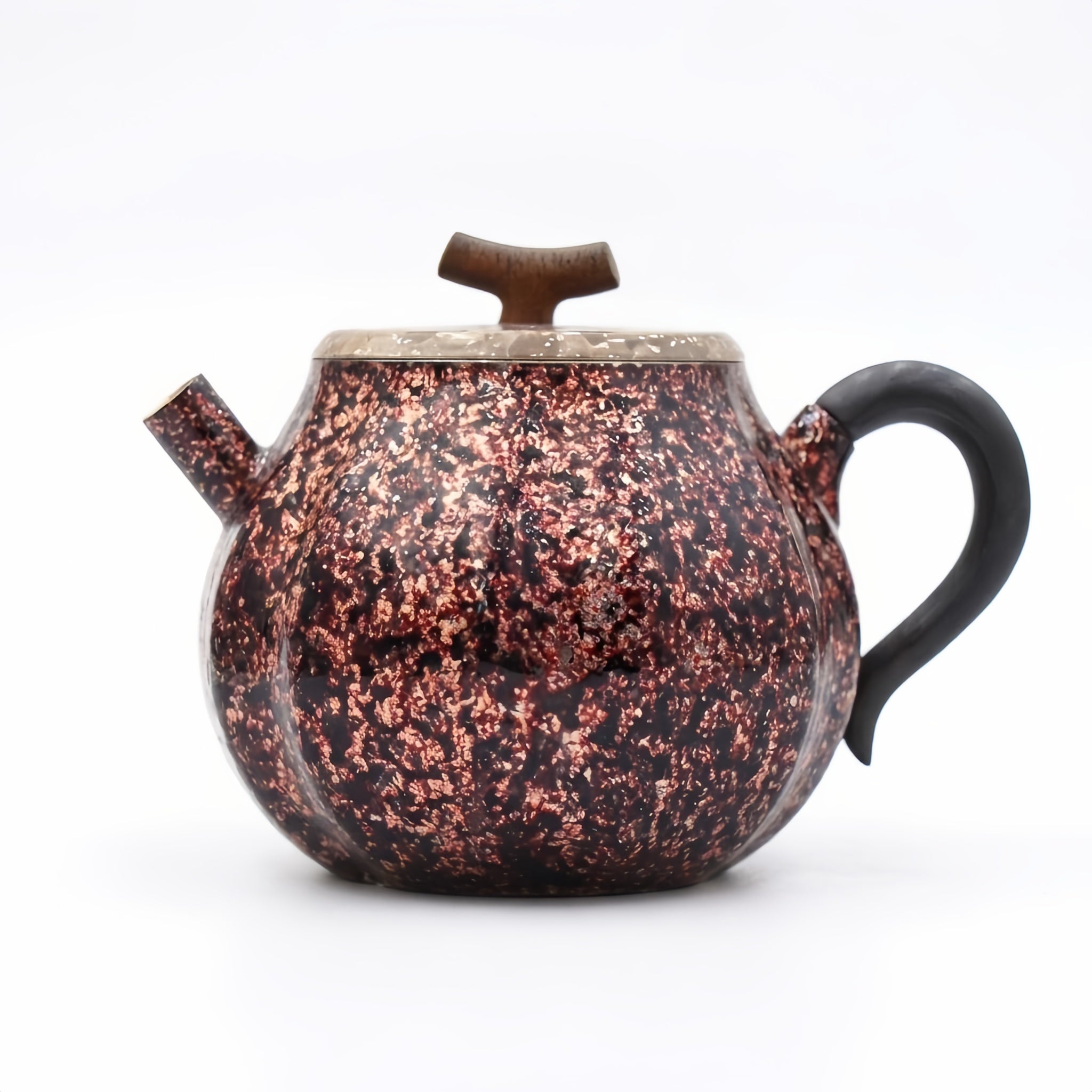 Pure 999 Fine Silver Elegant Metallic Teapot with Wooden Lid and Handle-Finely crafted small teapot - Handicraft