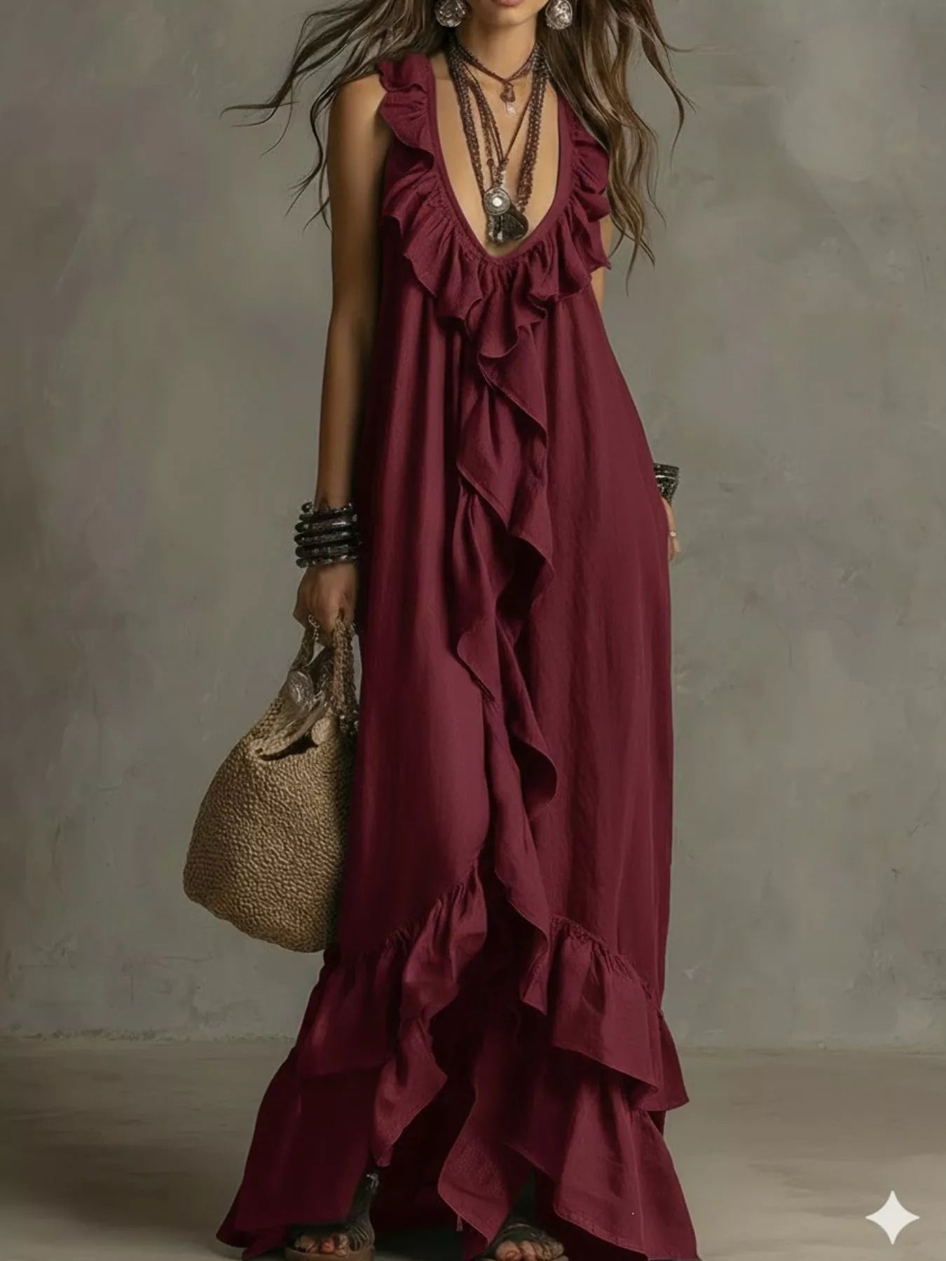 Ruffled Sleeveless Maxi Dress