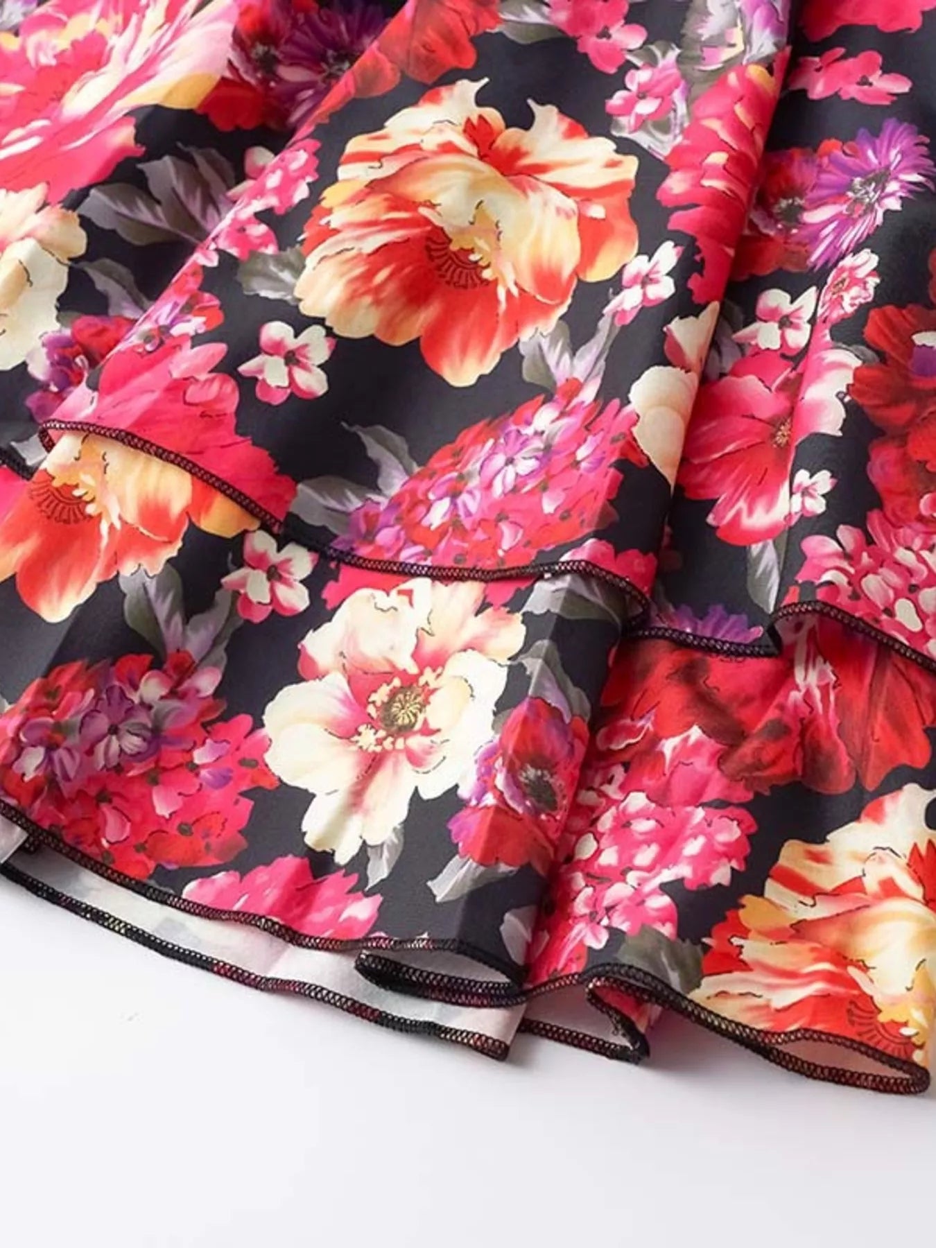 Floral Print Layered Ruffle Hem Mini Dress