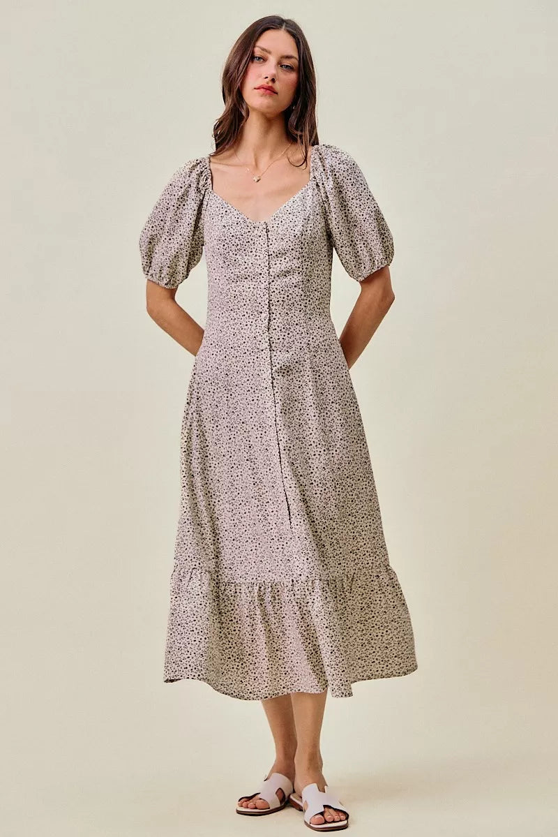 SO ME Ditsy Floral Self Belt On Elastic Waist Maxi Dress