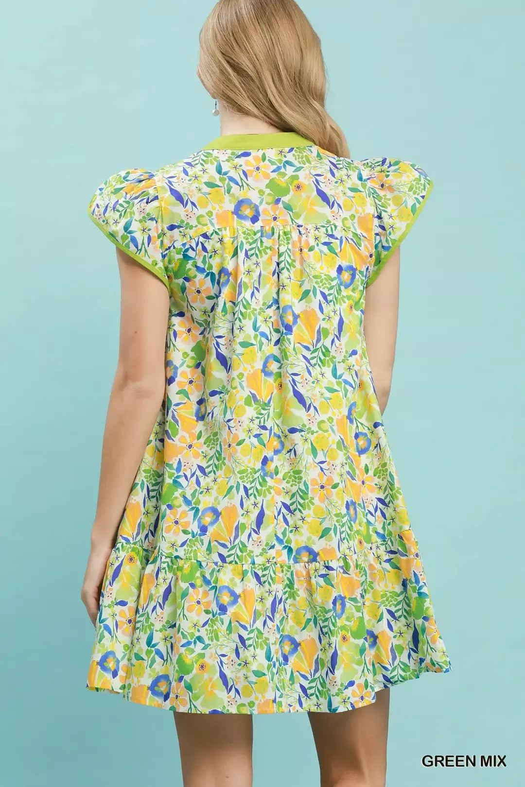 Umgee Floral Flutter Sleeve Tiered Mini Dress
