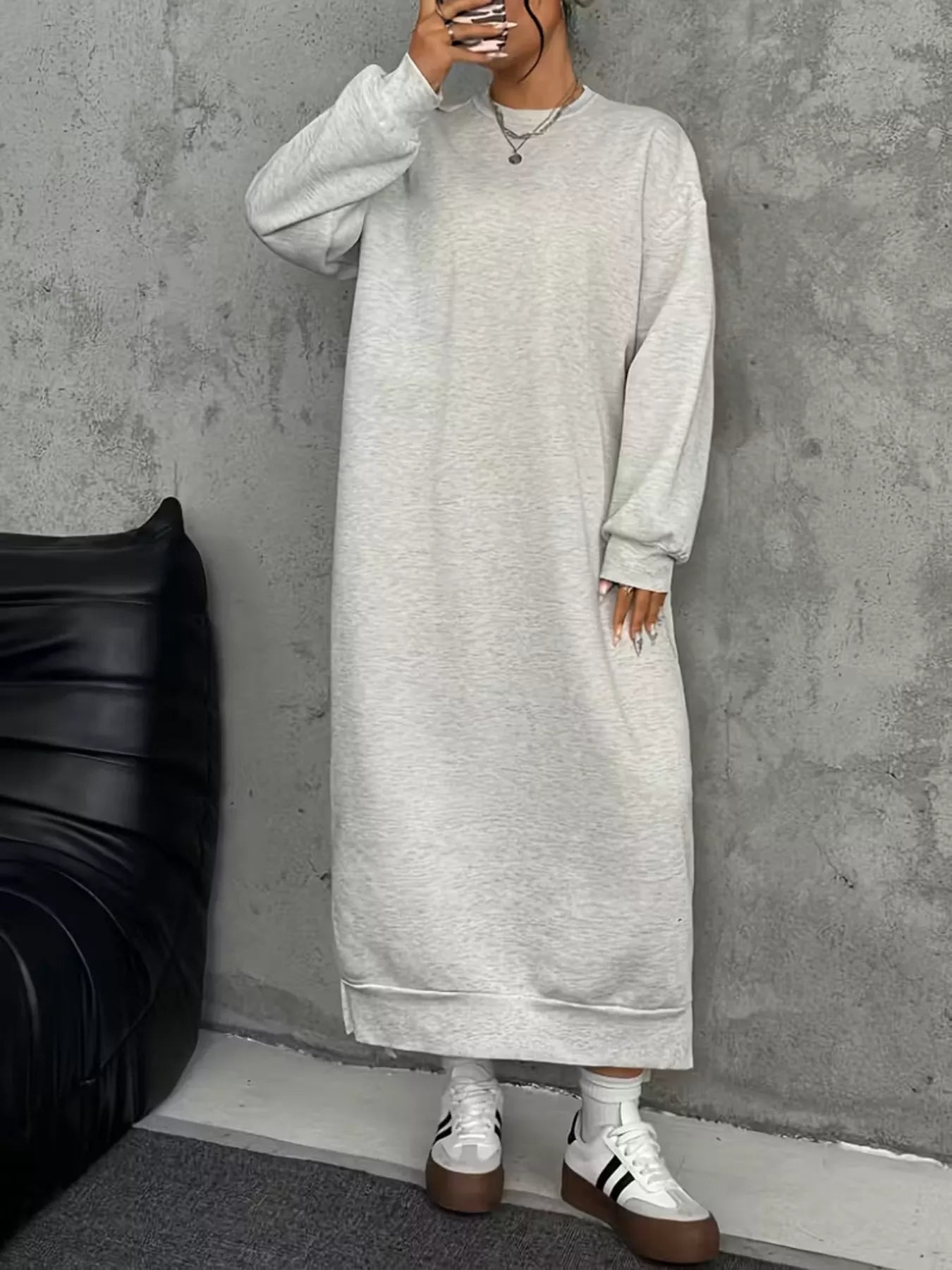 Plus Size Casual Slit Long Sleeve Sweatshirt Dress