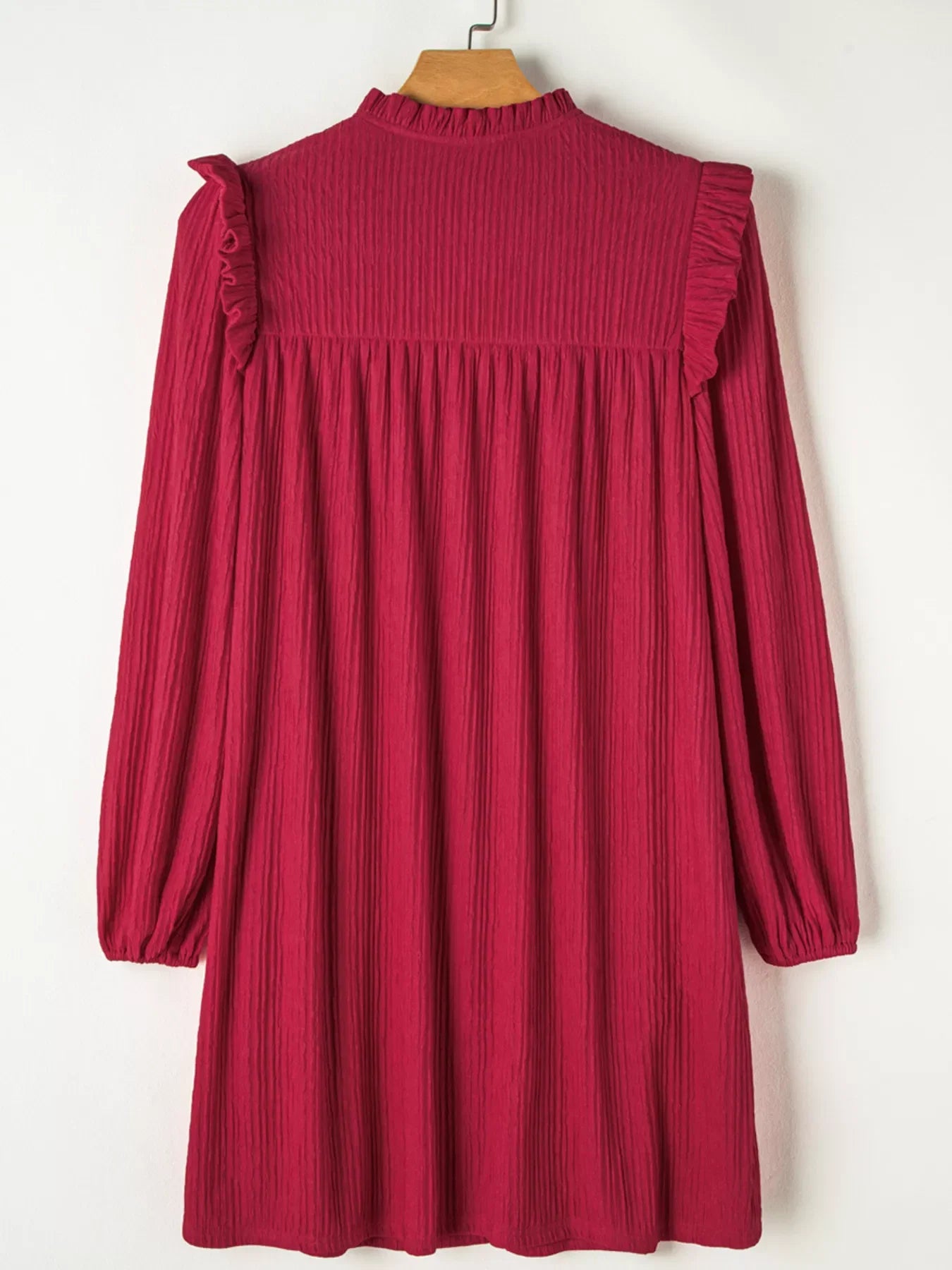 Textured Ruffled Trim Loose Fit Mini Dress