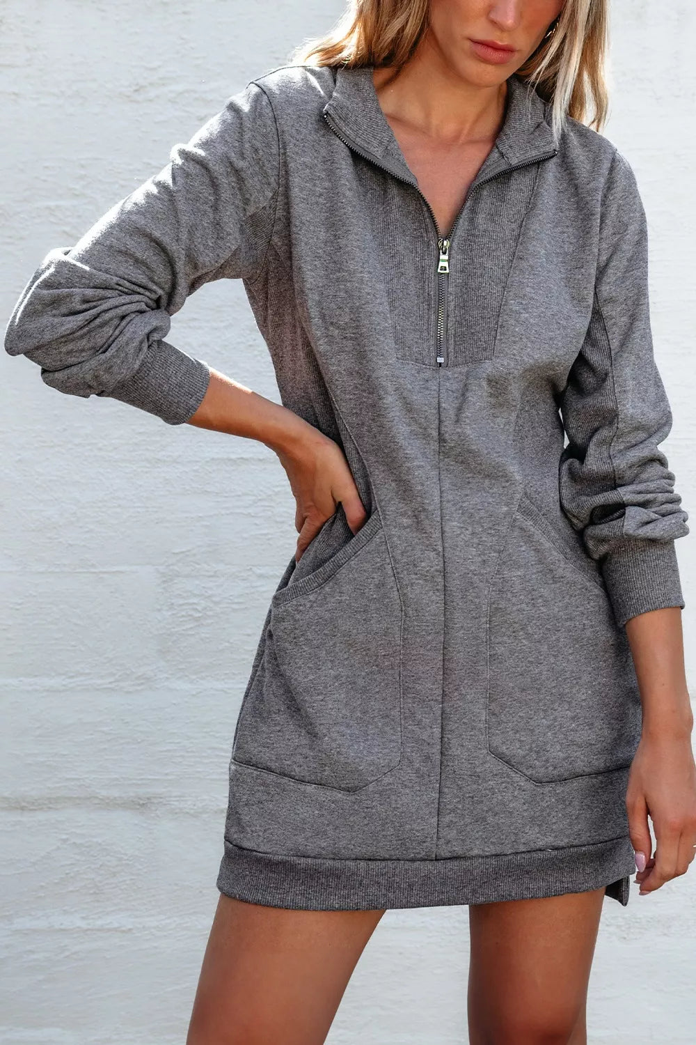 Zip Front Long Sleeve Sweatshirt Dress