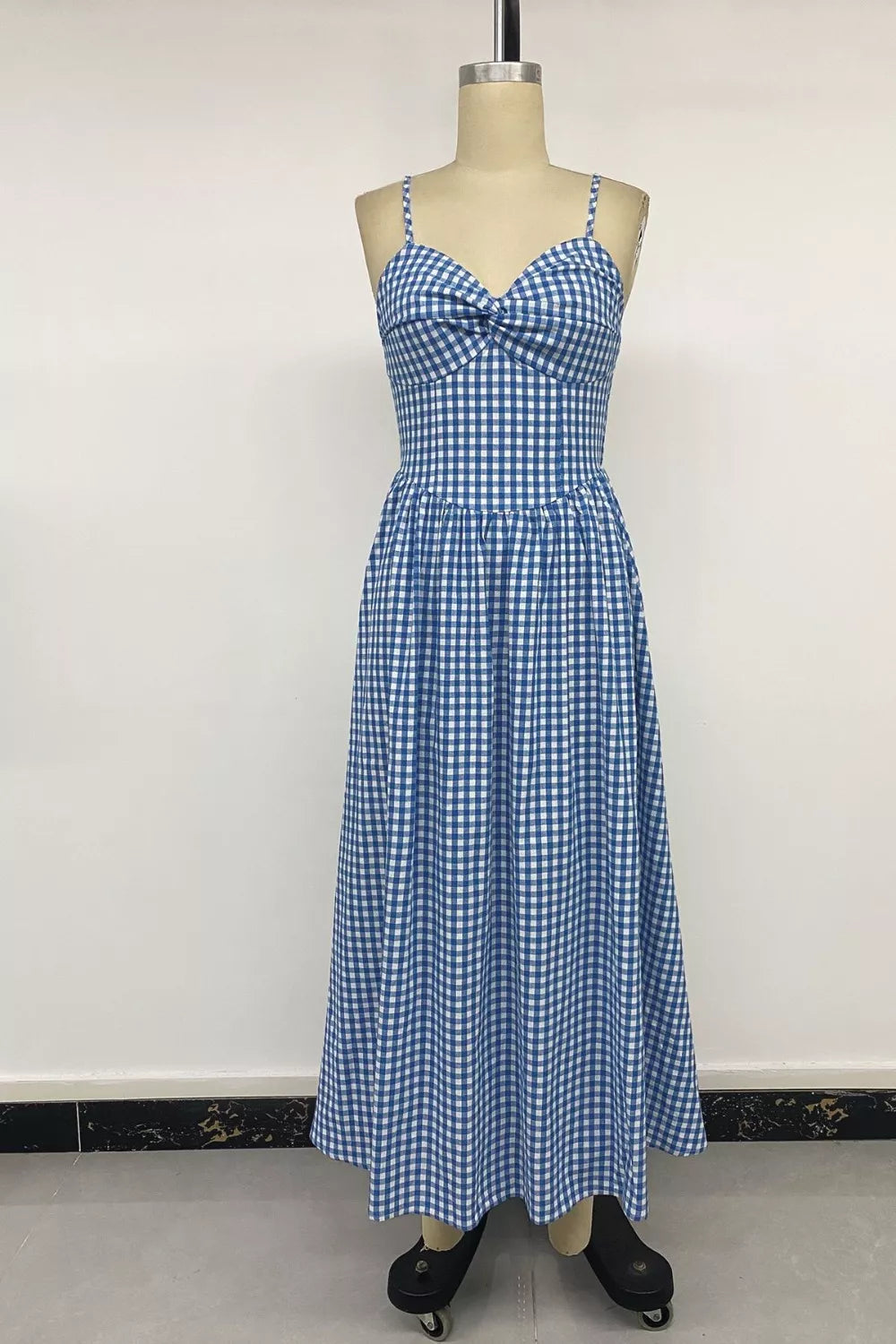 Gingham Knot Front Cami Midi Dress