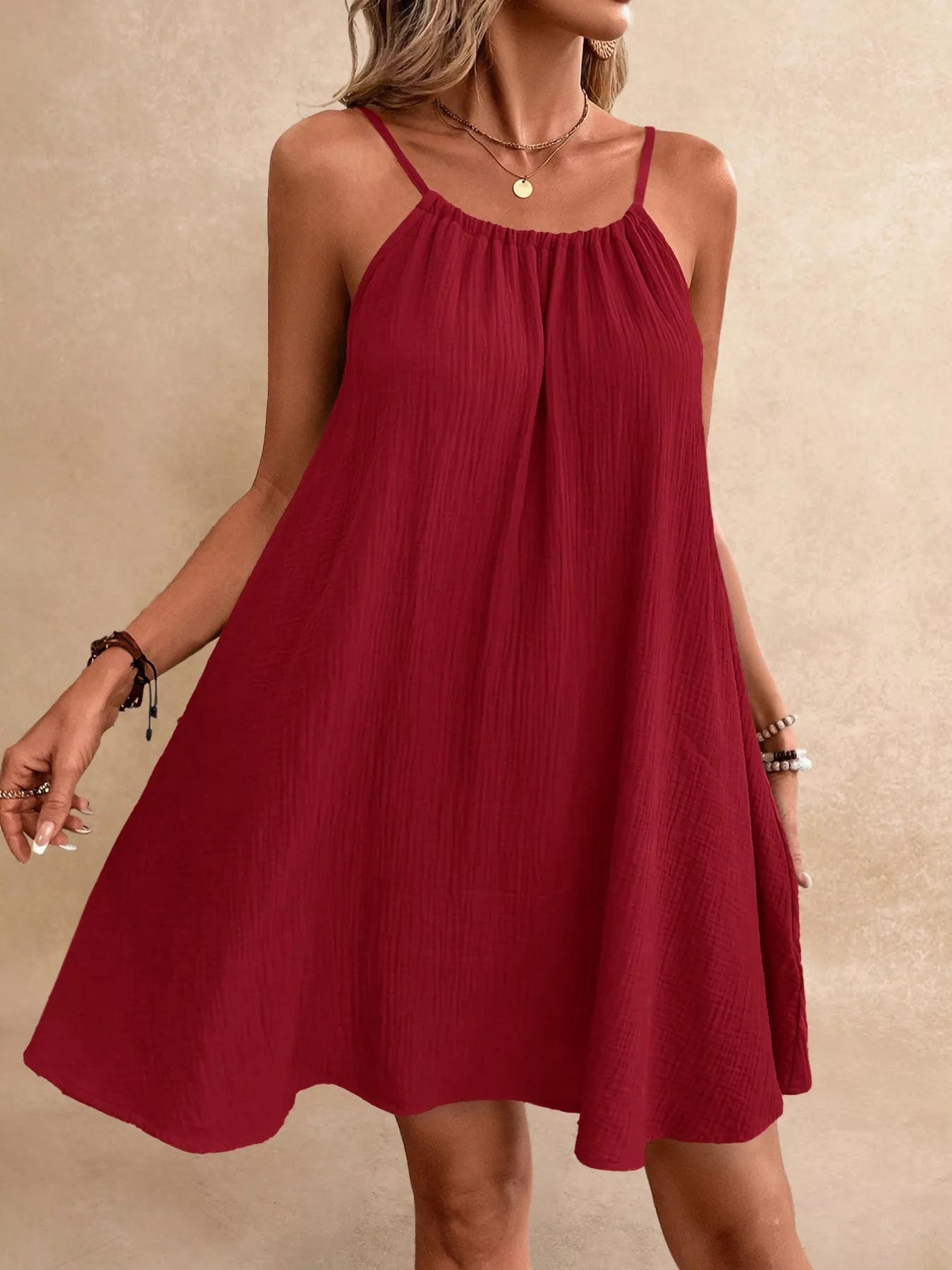 Casual Spaghetti Strap Gauze Dress
