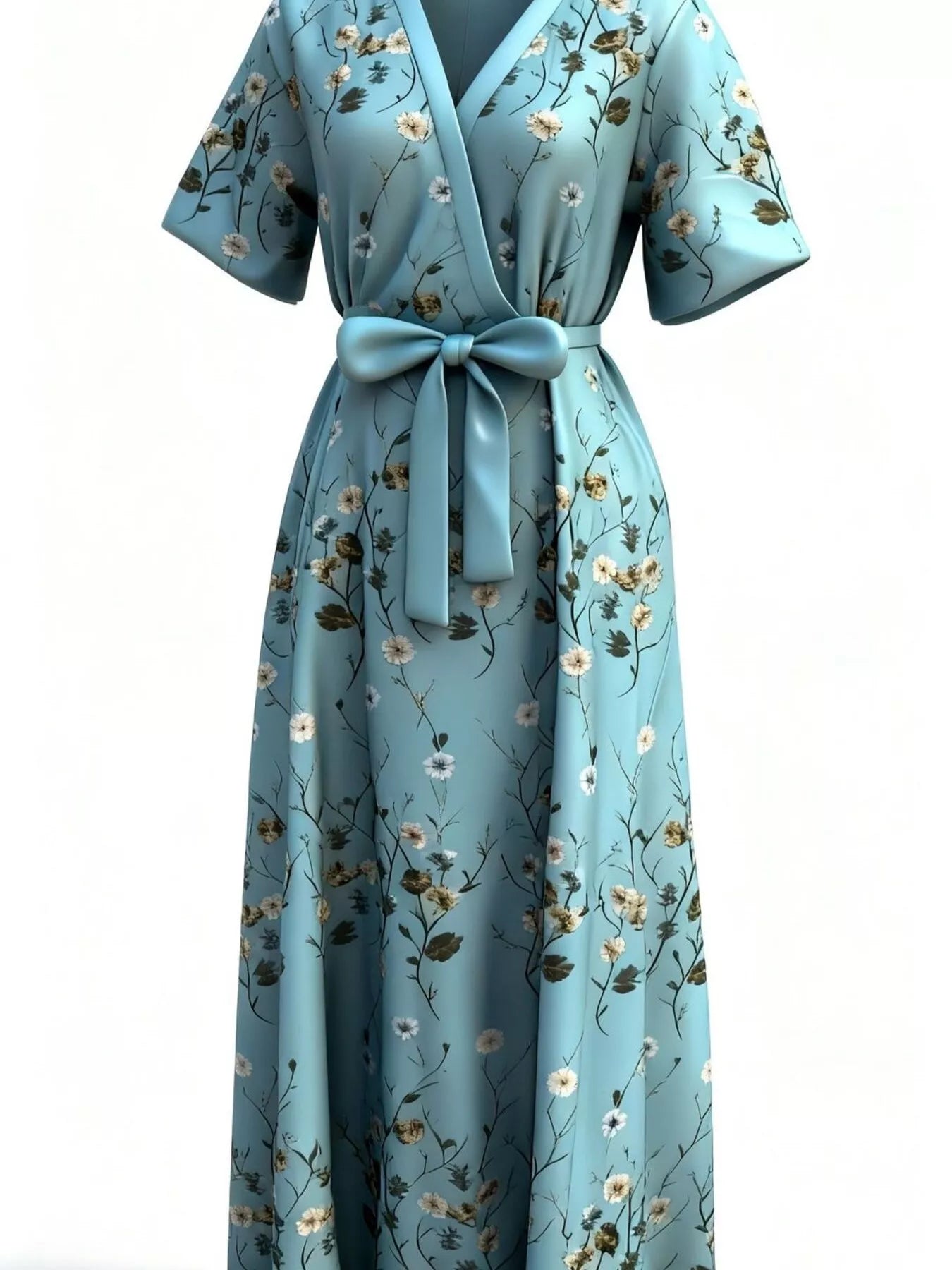 Floral Print Half Sleeve Maxi Dress with Pockets