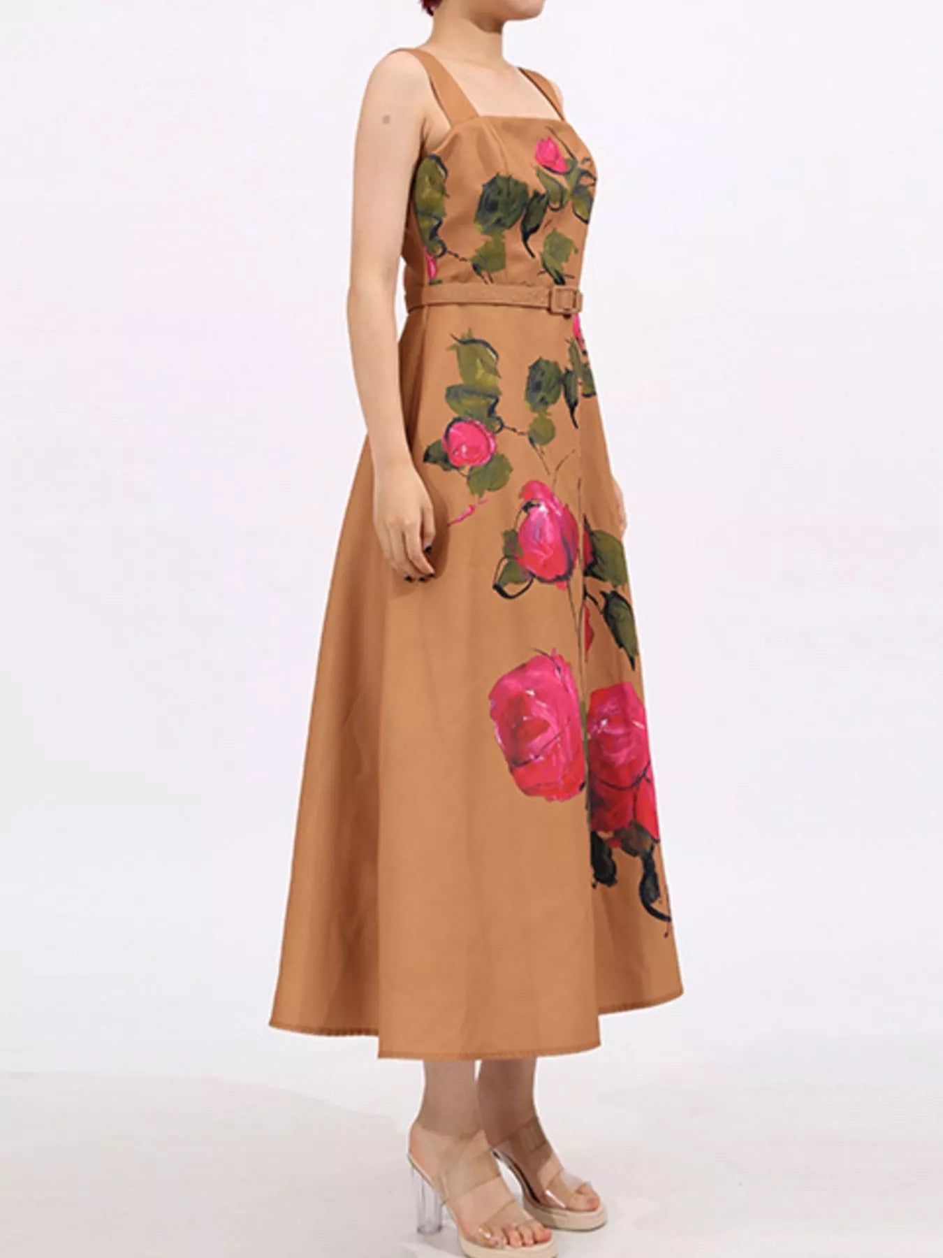 Floral Print Square Neck Midi Dress