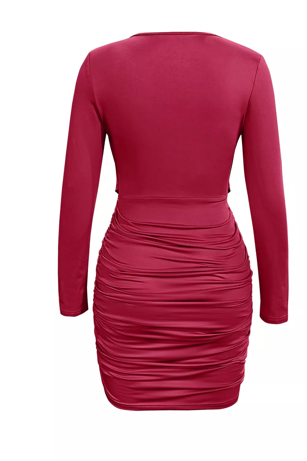 Ruched Cowl Neck Long Sleeve Mini Dress
