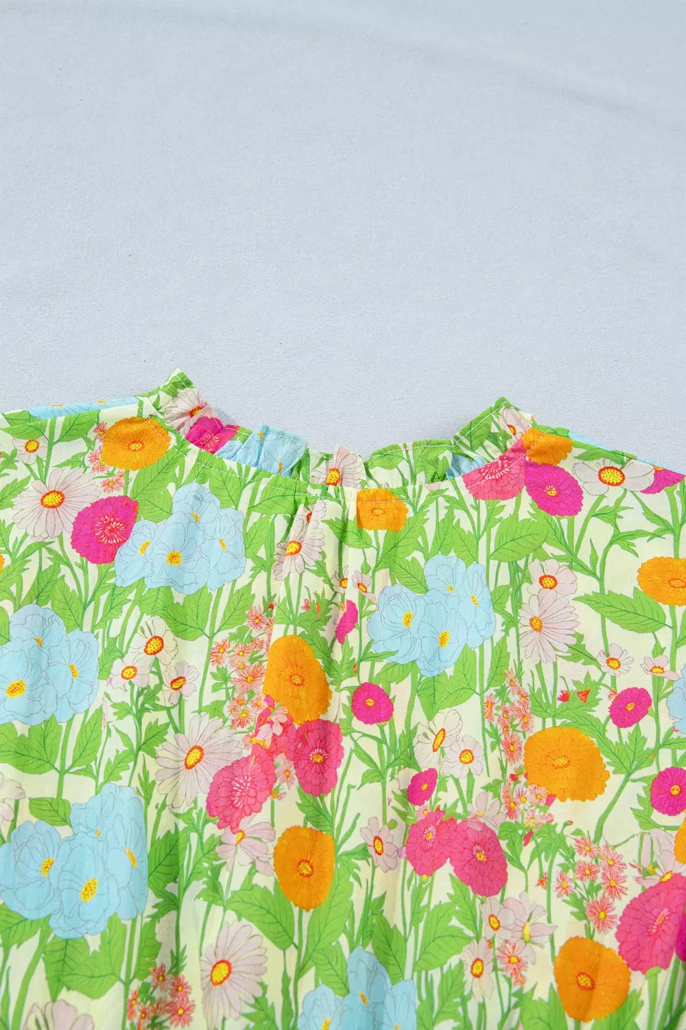 Floral Print V Neck Short Puff Sleeve Cotton Maxi Dress