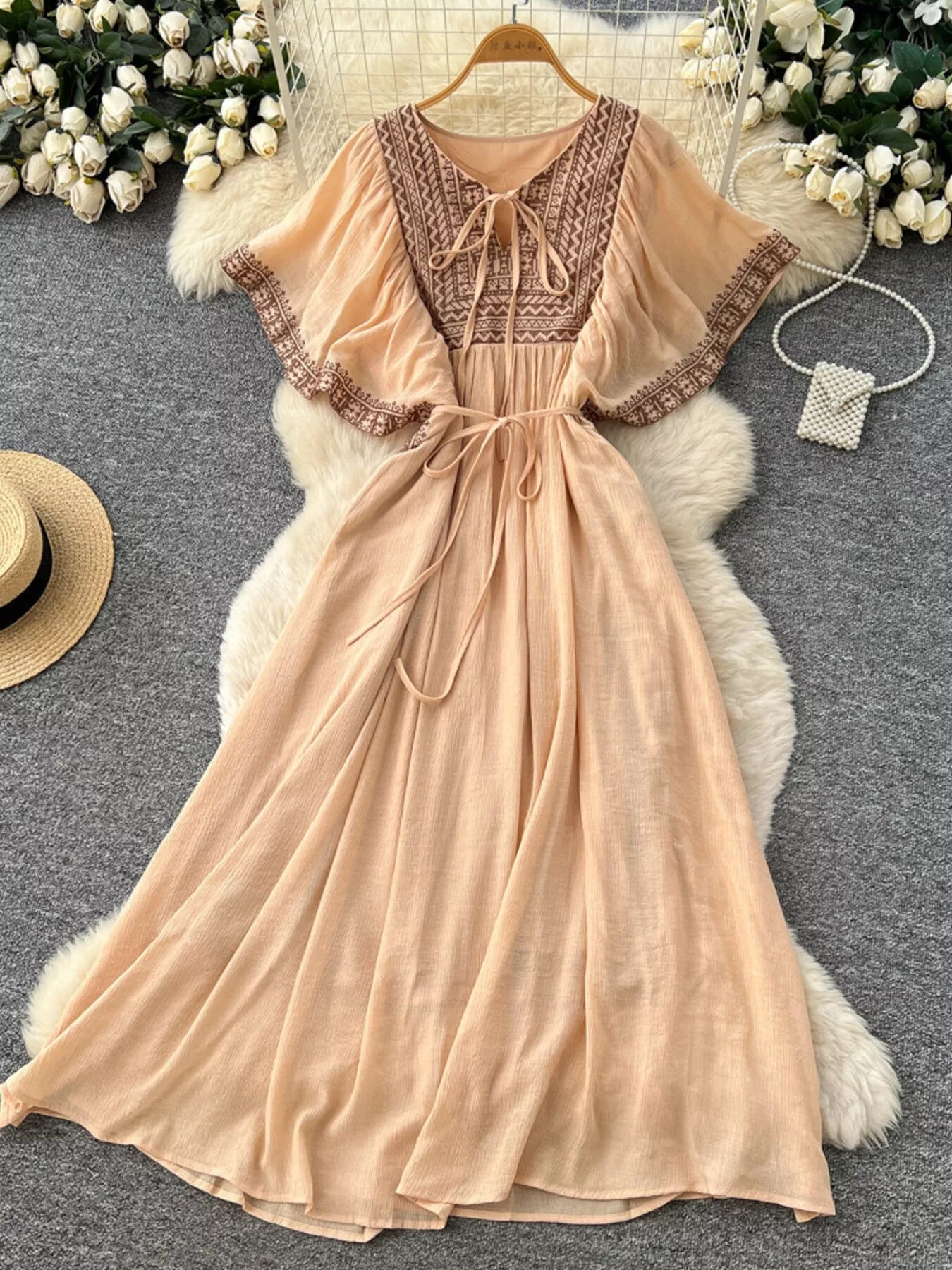 Tie Neck Short Sleeve Dress